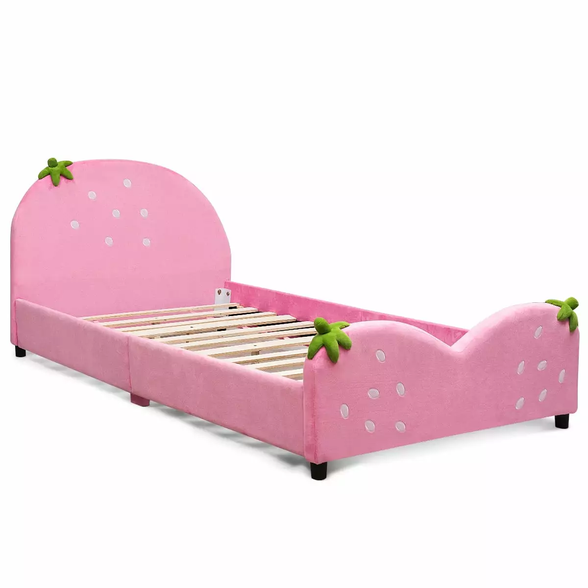 Topbuy Adjustable Upholstered Toddler Bed Convertible to Twin Size Pink
