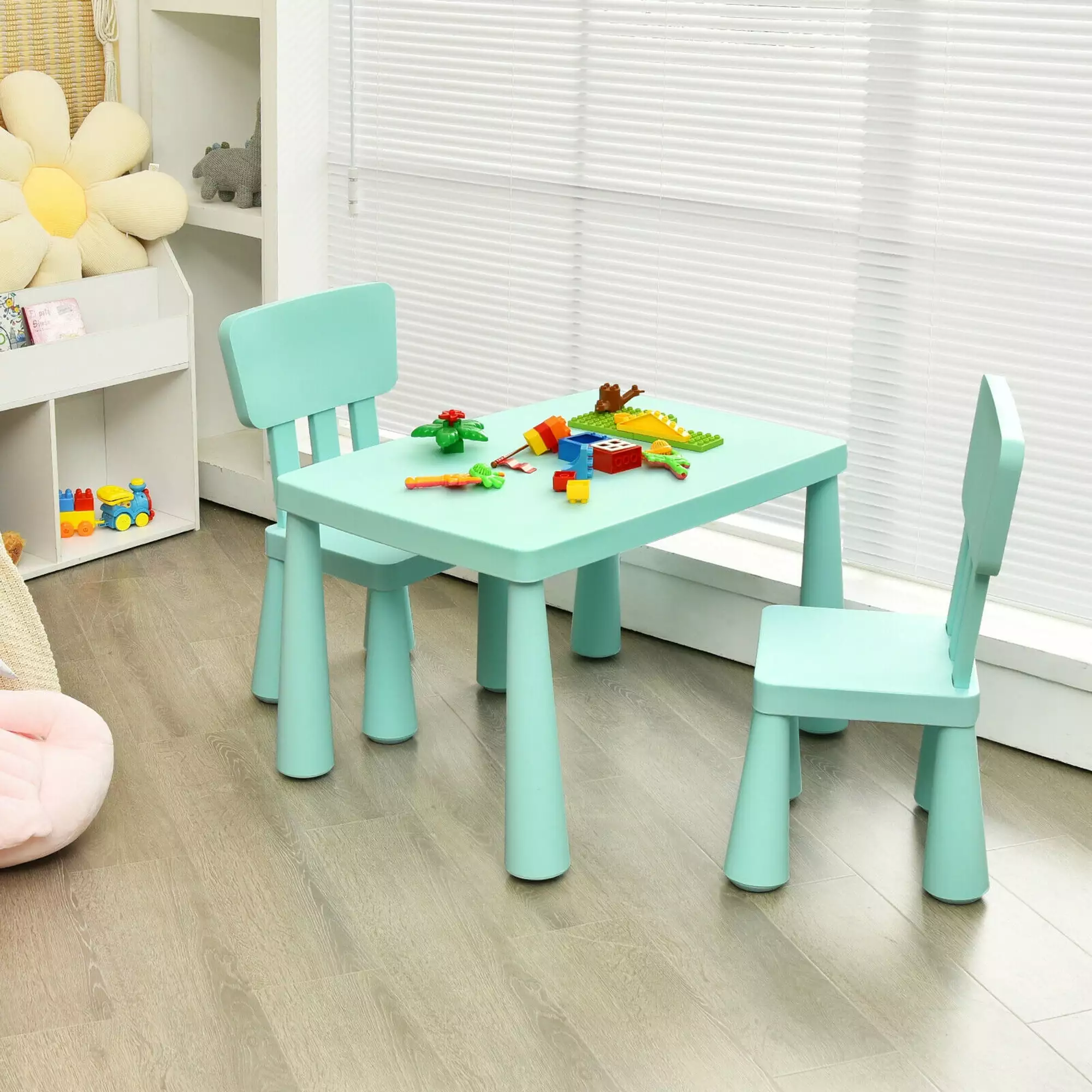 Gymax Toddler Activity Play Dining Study Desk Baby Gift Kids Table & 2 Chairs Set Green