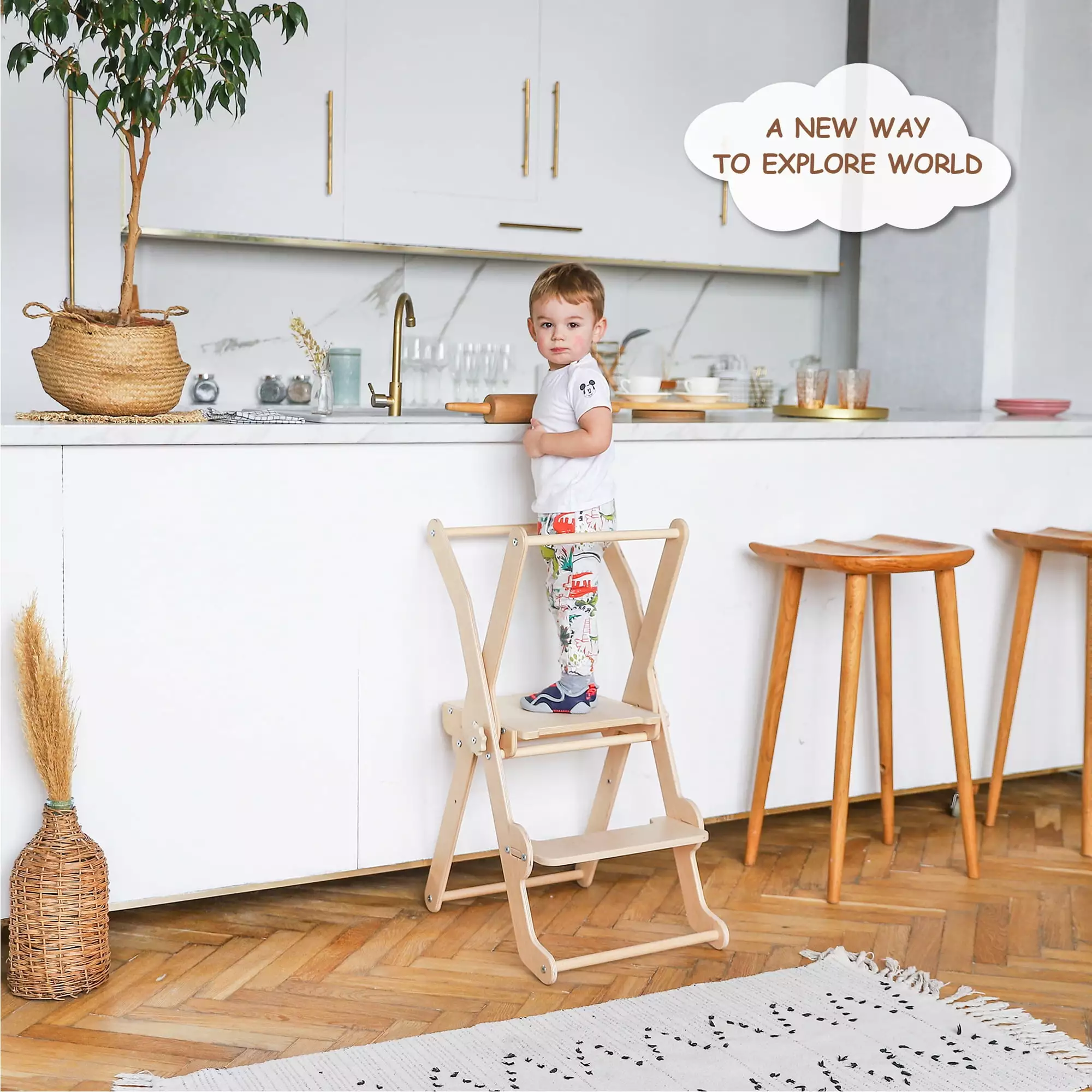 Woodandhearts Wooden Step Stool Montessori Foldable Toddler Tower Chair Kids from 8 Months