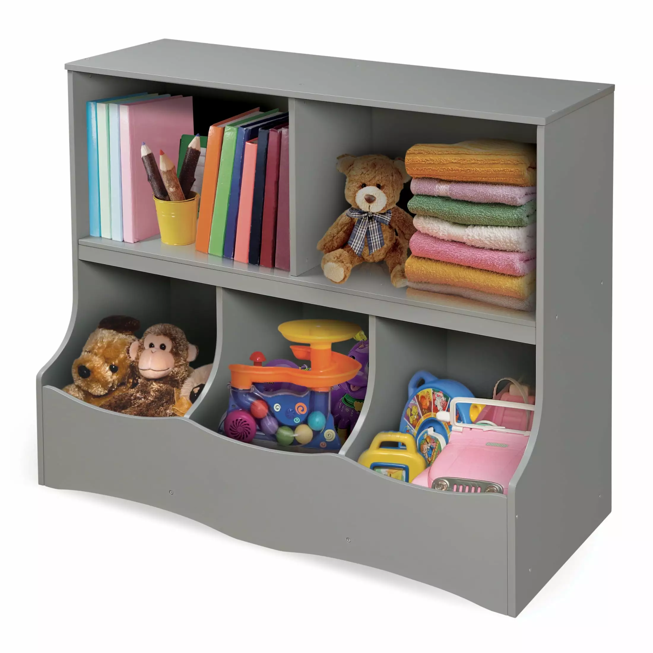 Badger Binquest Kids Multi-Bin Wood Toy Storage Organizer 6.4 Cu ft Gray Badger Basket