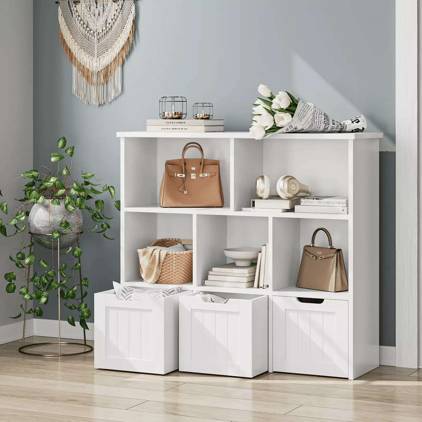 Homfa 5 Cube Toy Storage Organizer Kids Geometric Bookcase 3 Drawers Playroom and Living Room