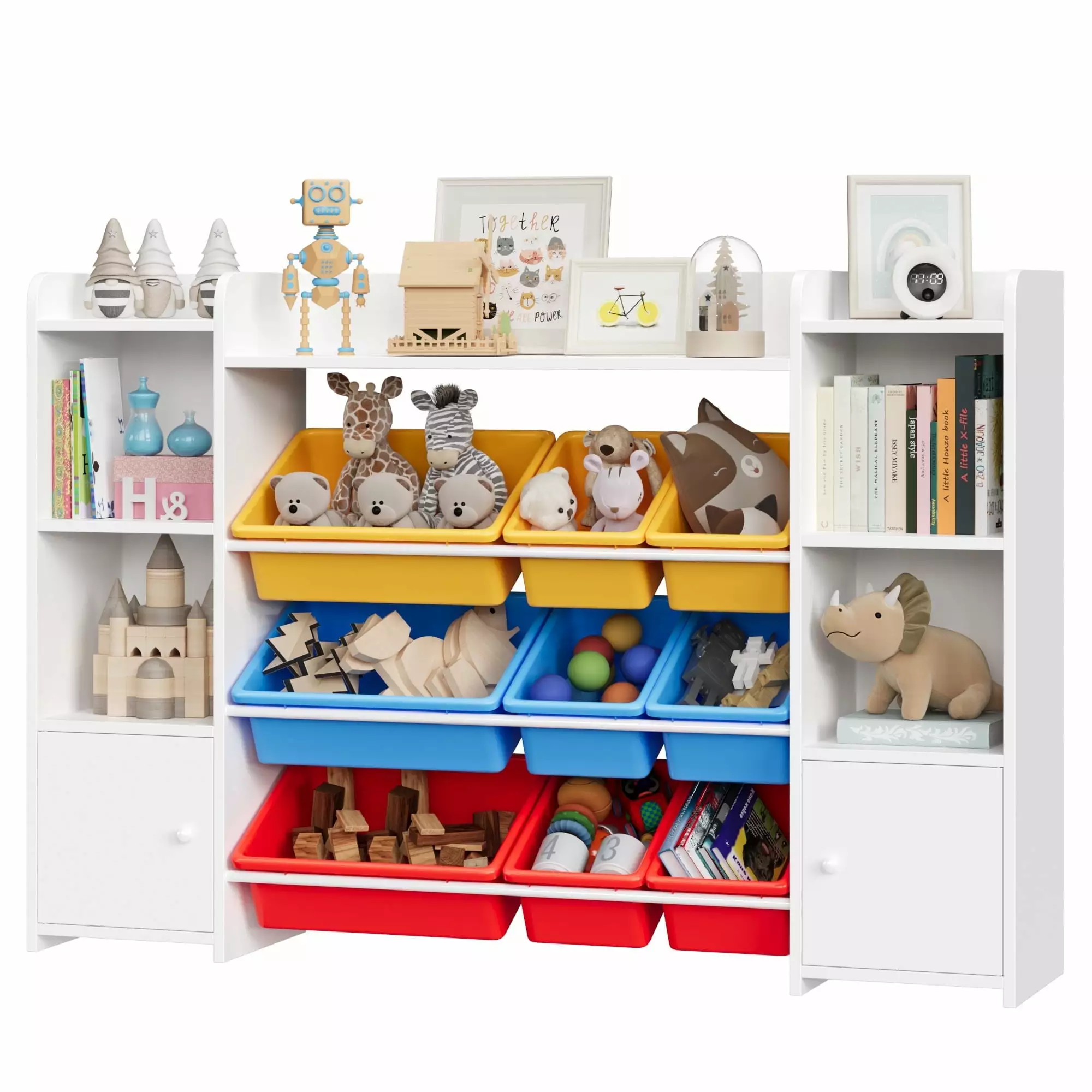 Homfa Kids Toy Cubby Bookcase 9 Bins White Storage Organizer Playroom