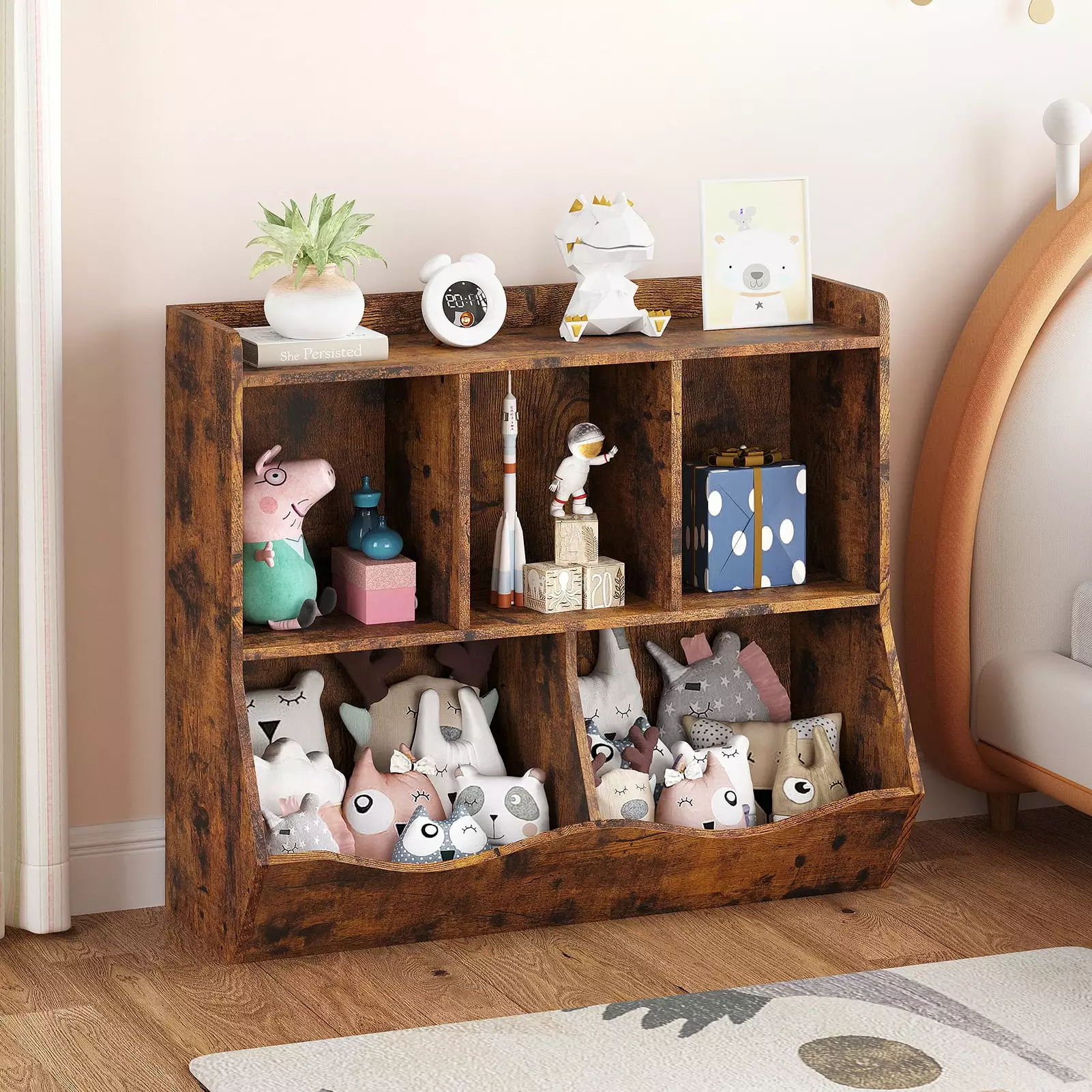 Kids Bookcase and Bookshelf Toy Storage Multi Shelf Cubby Arranger Cabinet Playroom Hallway Kindergarten School Rustic Bro...