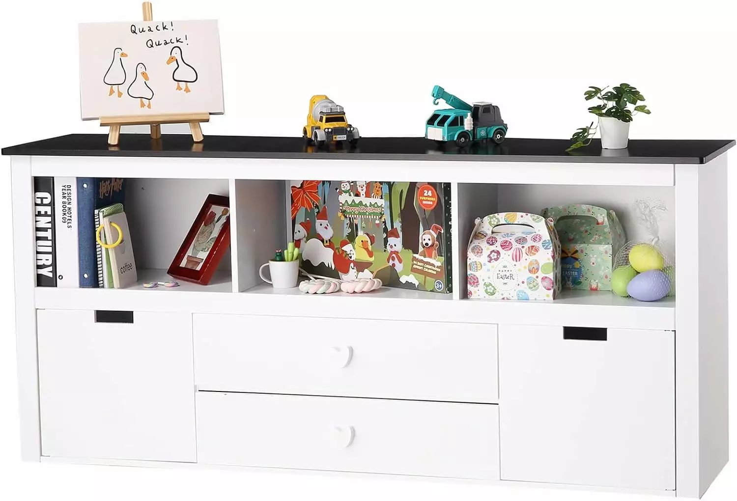 Kids Bookshelf and Toy Storage Movable Drawers & Blackboard Top Bedroom Playroom strundghti
