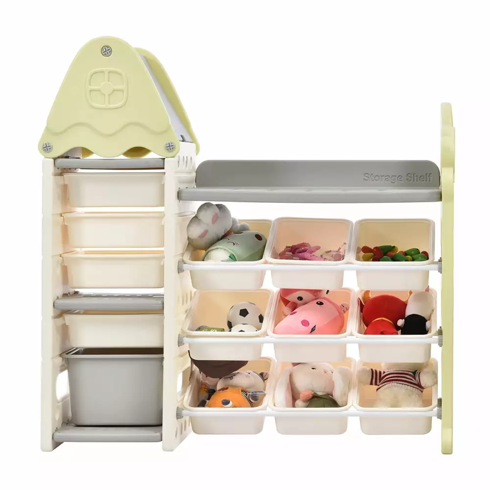 Kids Toy Storage Arranger 14 Bins Multi-functional Nursery Arranger Playroom Bedroom and Living Room Light Green ARCTICSCO...