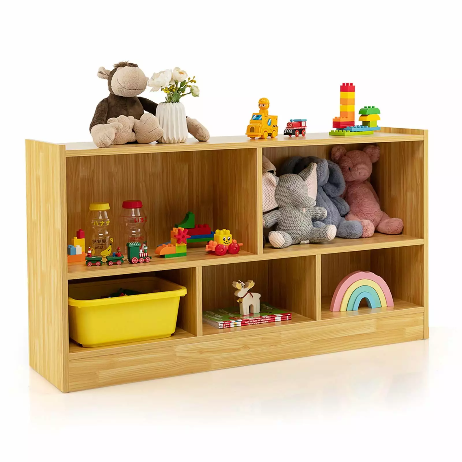 Giantex Toy Storage Arranger 5-Section Storage Cabinet Wooden Display Book Shelf Beige