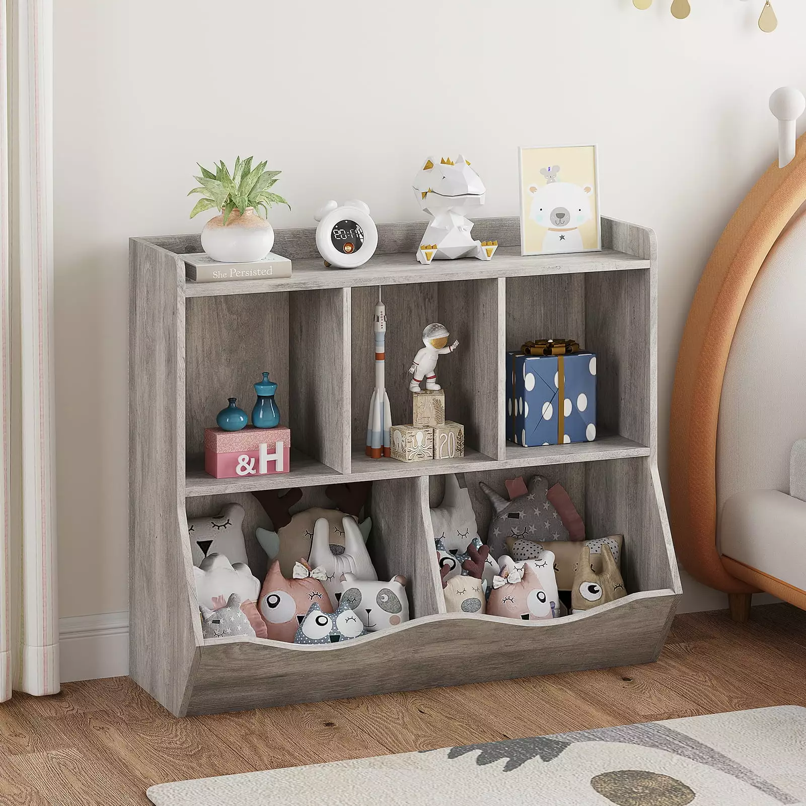 GymChoice Kids Bookshelf Toy Organizer - Storage Playroom, Bedroom, or Classroom
