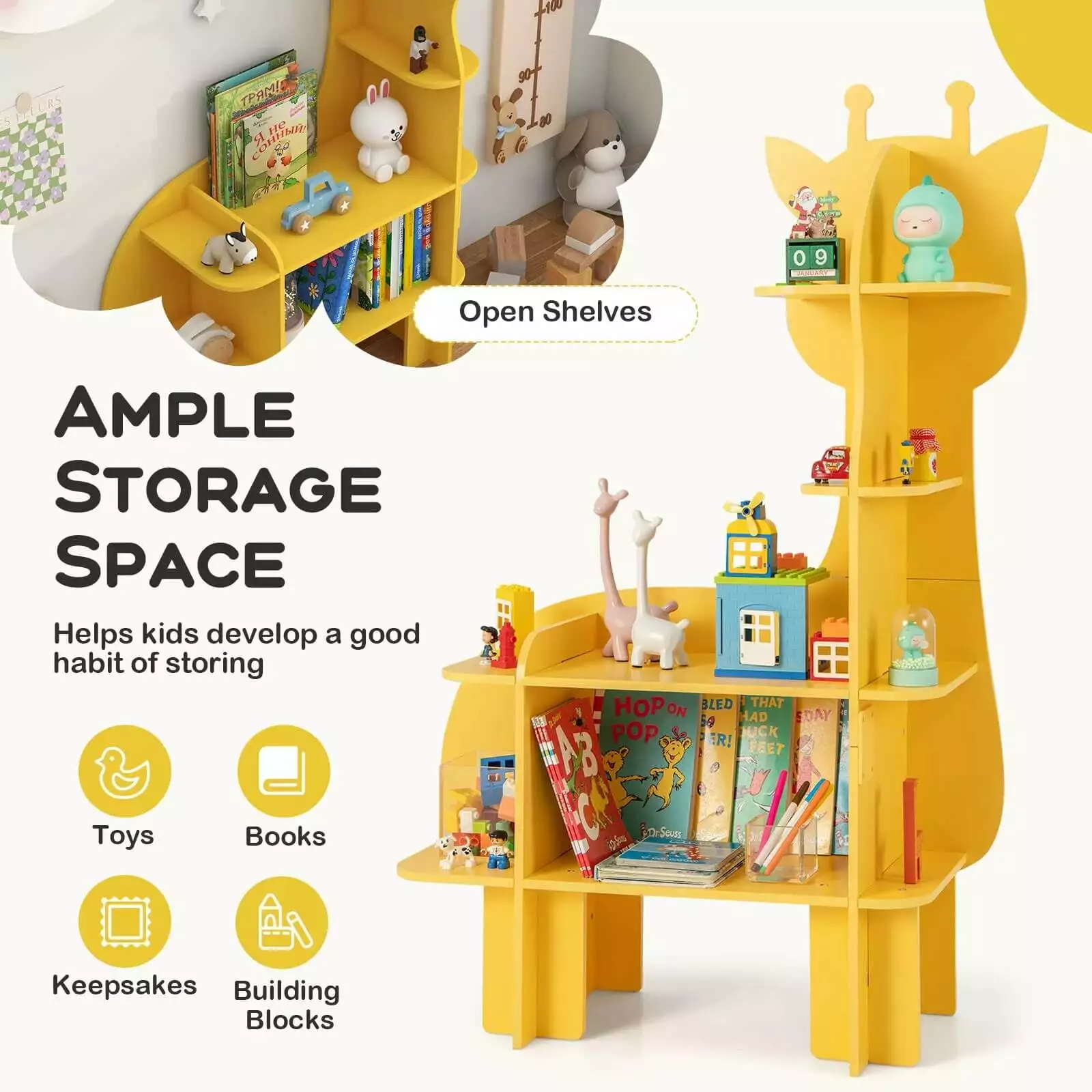 Laicejoy Giraffe Bookcase Kids 4-Tier Toy Storage Arranger Open Shelves