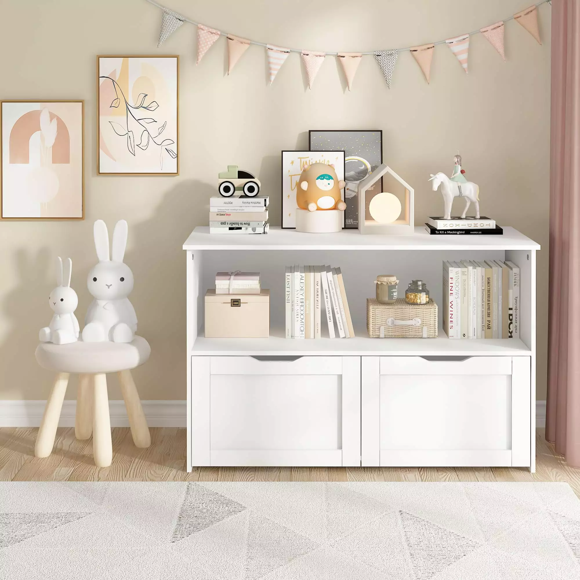 Lamerge Toy Storage Arranger Toy Arrangers and Storage 2 Drawers Multi-Practical Kids Bookshelf White