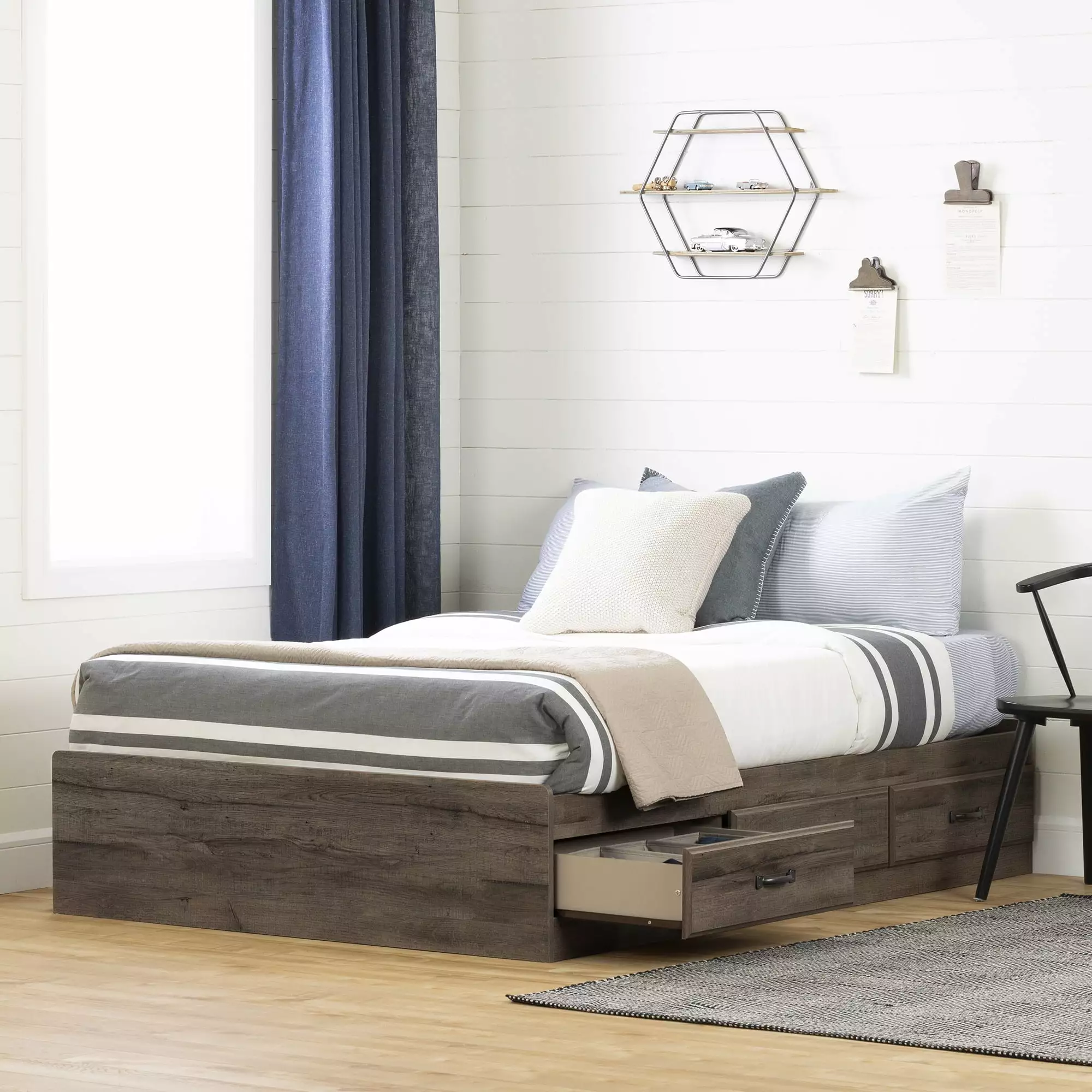 South Shore Ulysses Traditional Full Size Bed Frame - Classic Brown Wood Bed