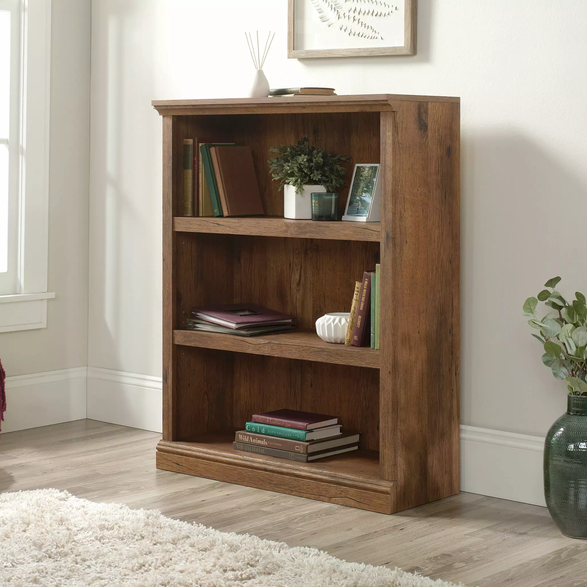 Sauder 3-Shelf Bookcase Vintage Oak Finish Home Office
