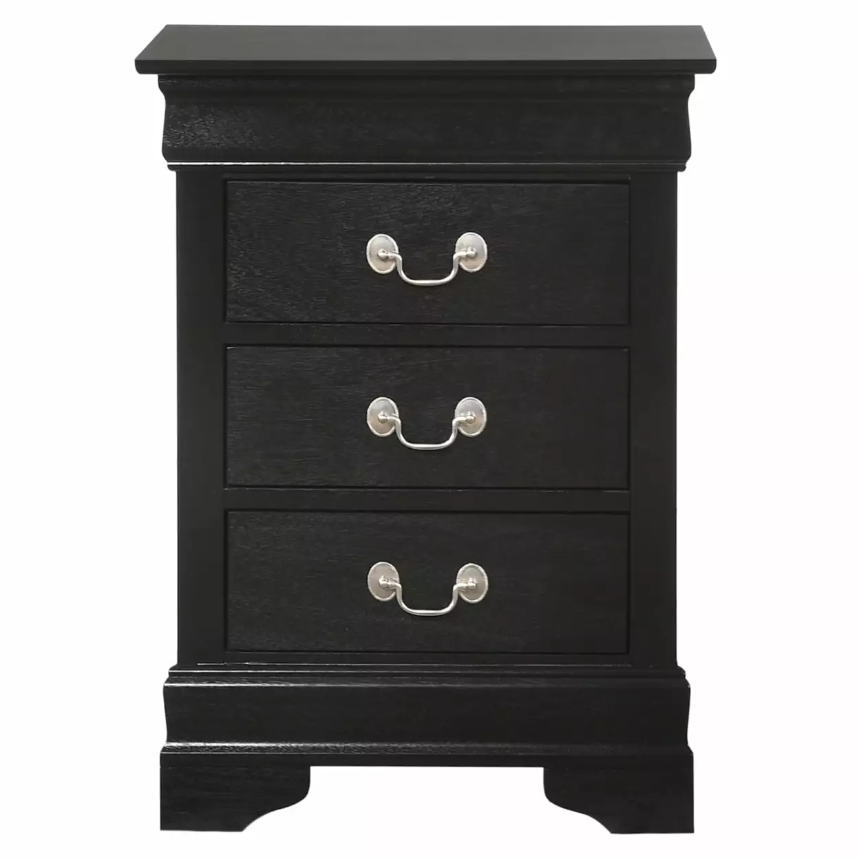 Louis Philippe 3-Drawer Black Nightstand 29H x 16W x 21D Passion Furniture
