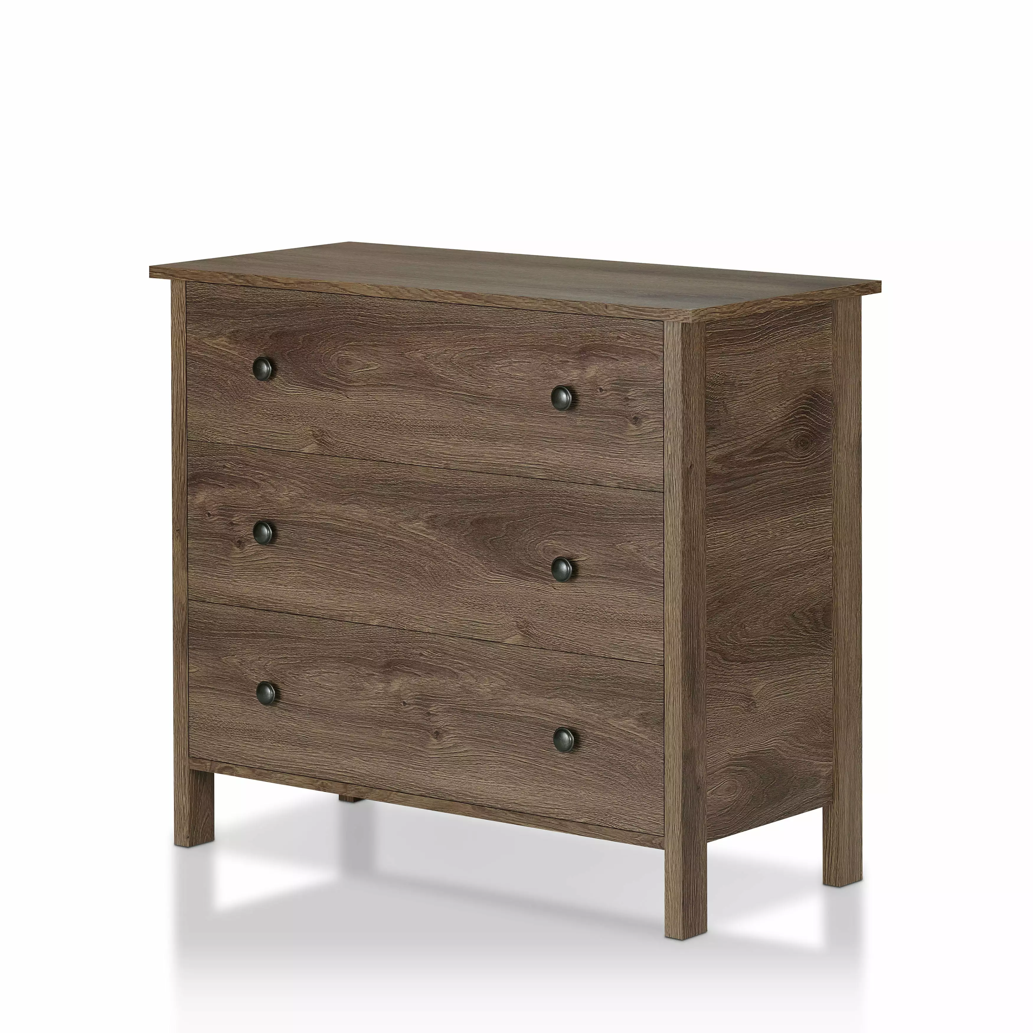 Furniture America Transitional 3-Drawer Chest Dresser Brown Wooden Storage