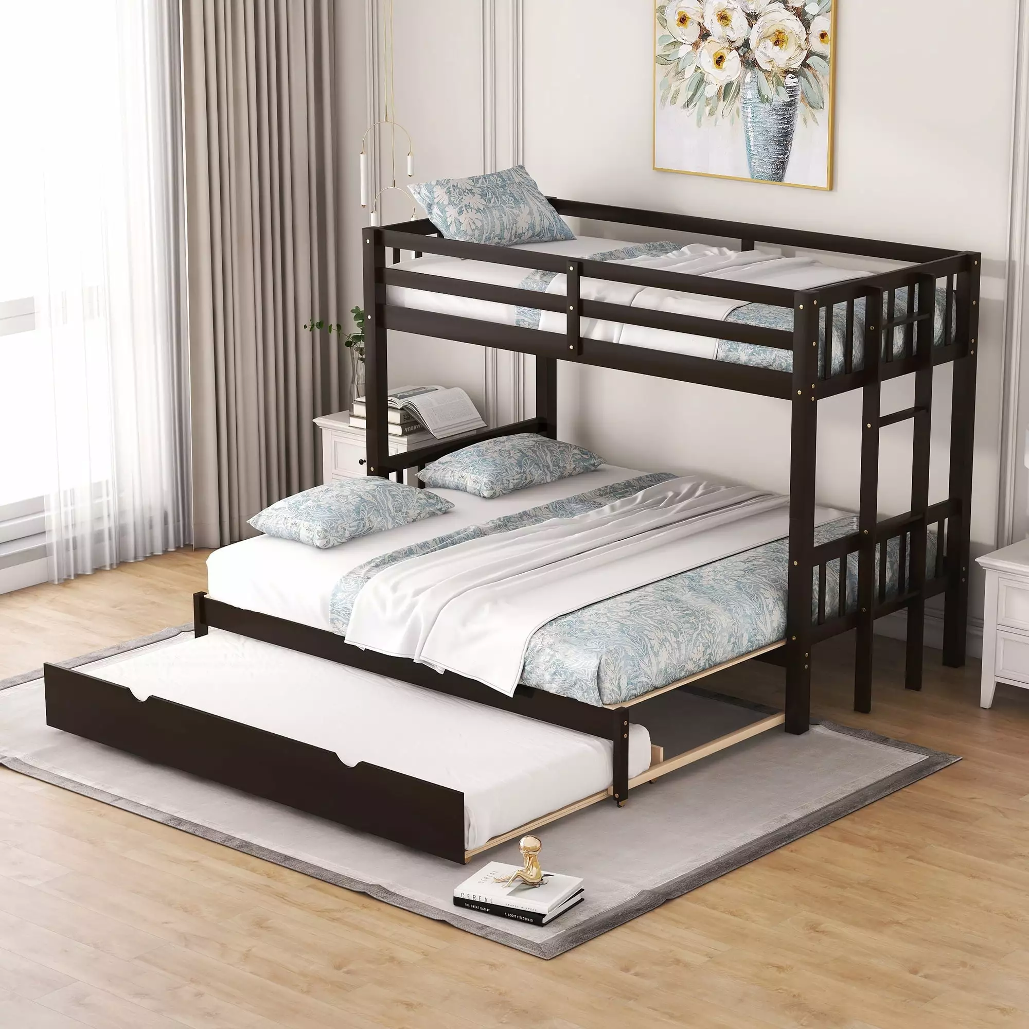 Bellemave Twin Over Twin King Bunk Beds Trundle Solid Wood Extendable Bunk Beds Espresso