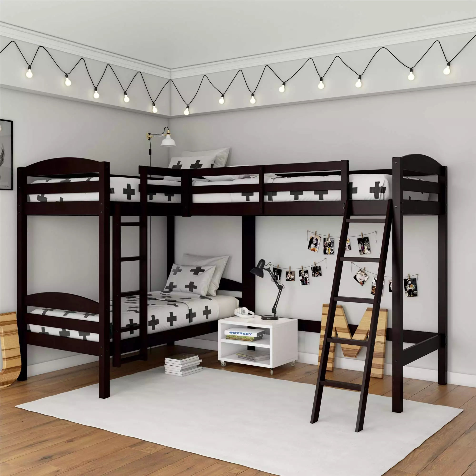 Better Homes & Gardens Leighton Kids Wood Triple Bunk Bed Twin Size Espresso