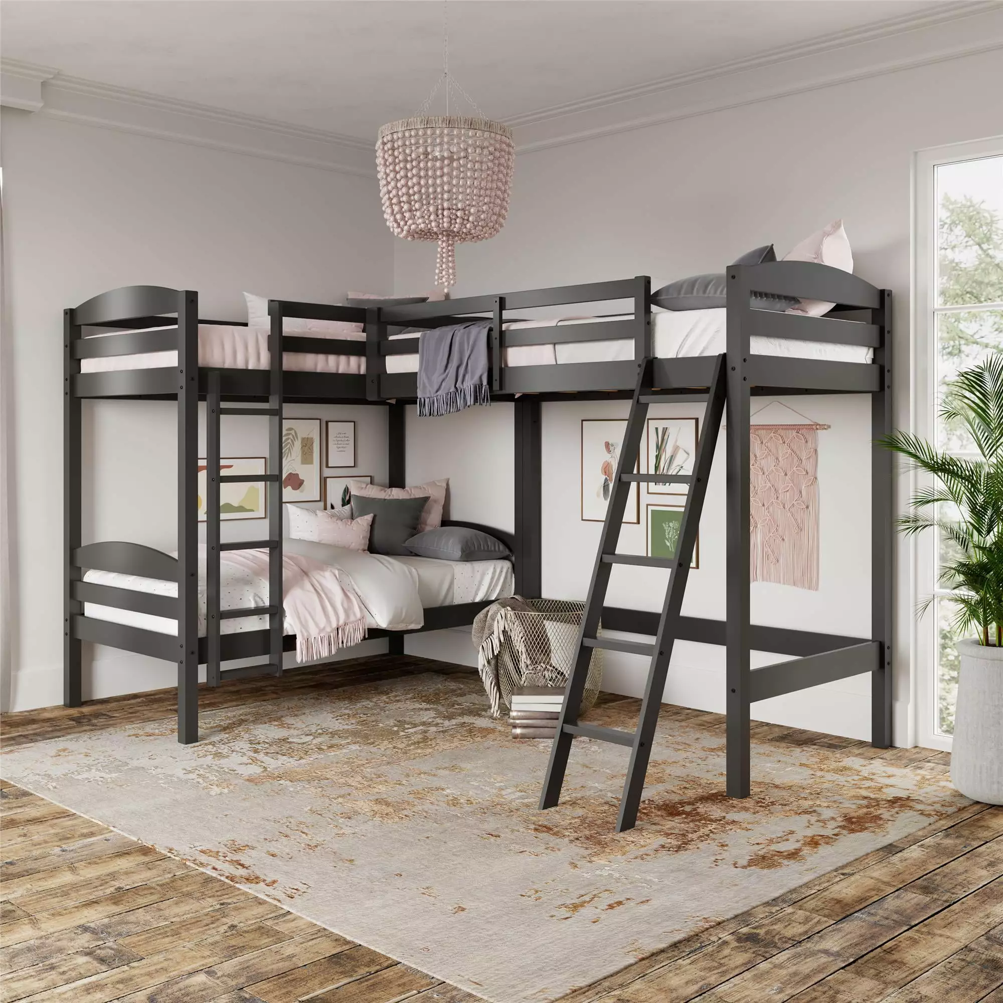 Better Homes & Gardens Leighton Kids' Wood Triple Bunk Bed Twin Size Black