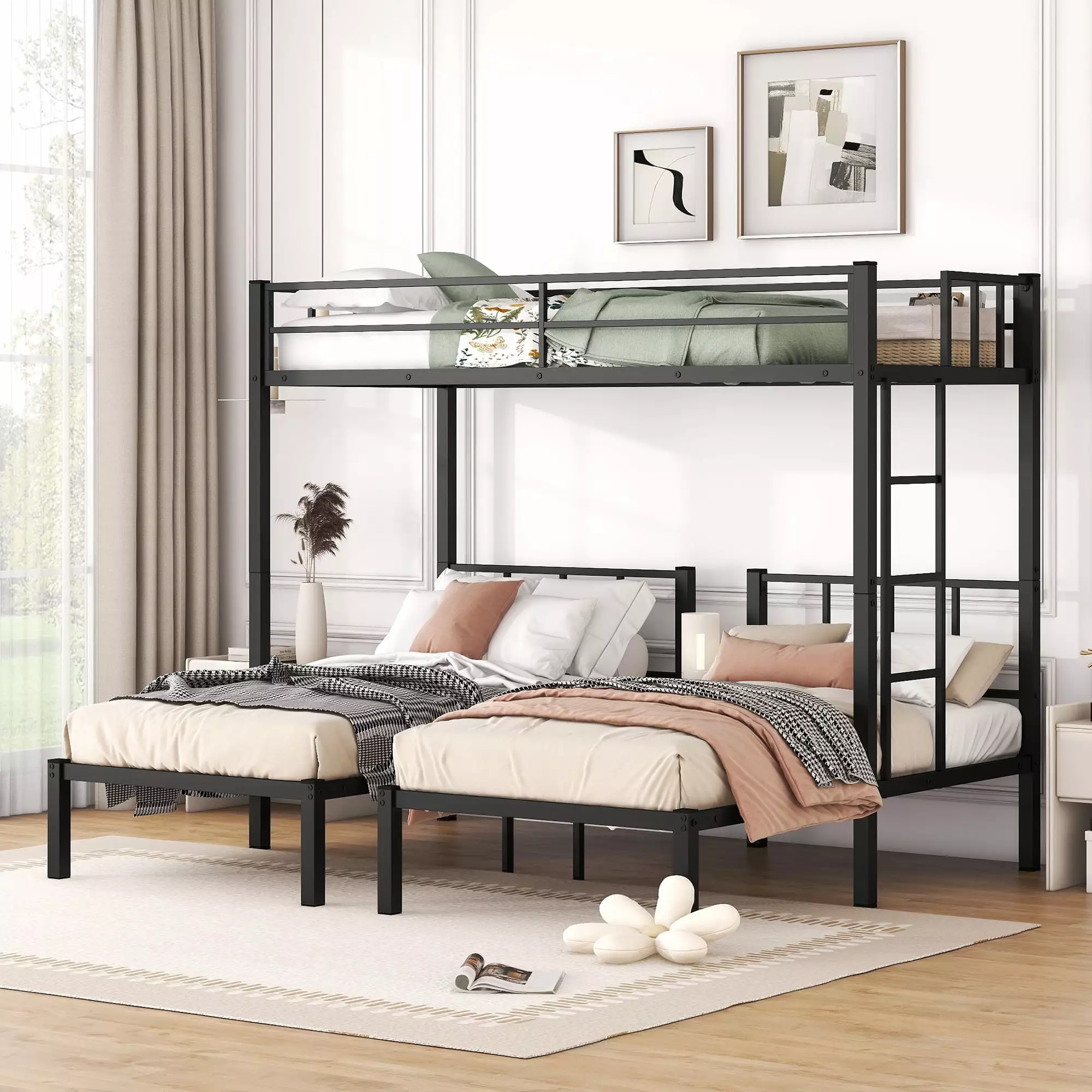 Triple Bunk Bed Metal Twin over Twin and Twin Bunk Beds 3 Upper Bed Storage Board JINS & VICO