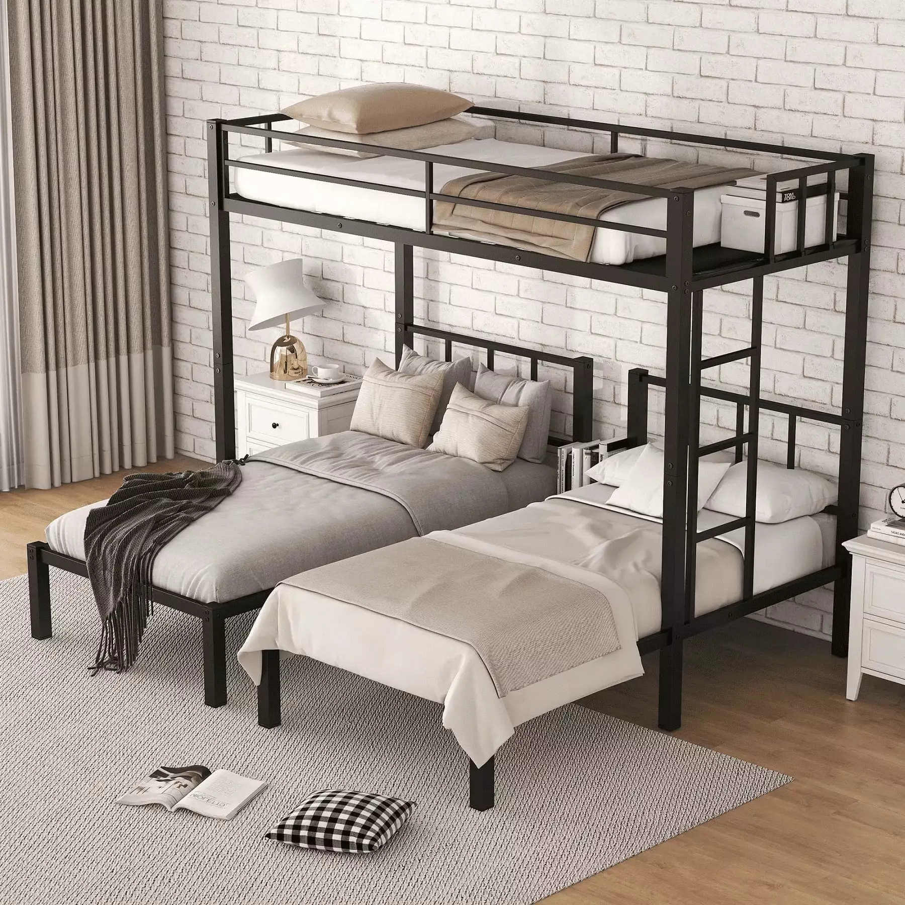 Jump Into Fun Black Triple Bunk Bed Metal Twin Over Twin and Twin Convertible Kids Teens