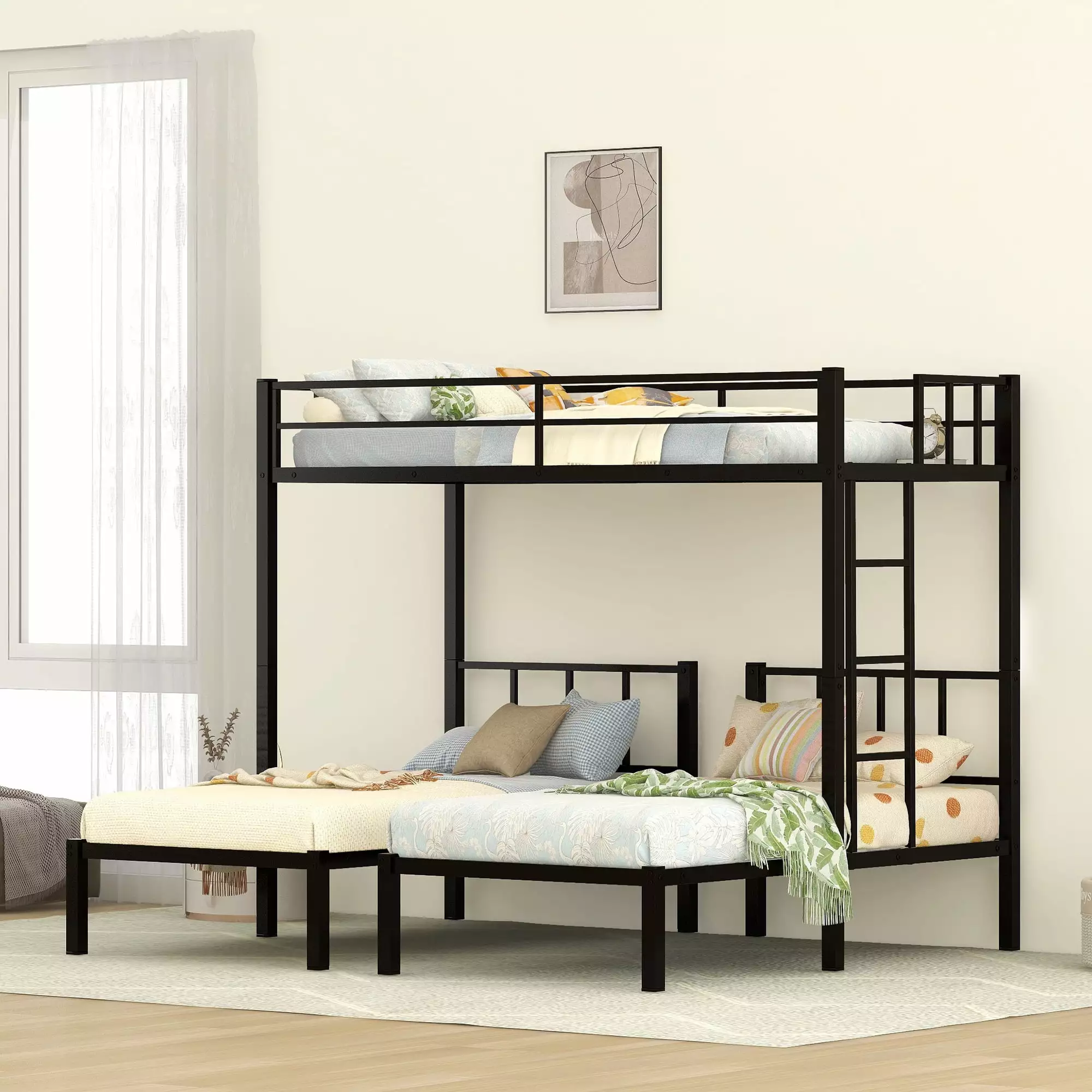 Kacho Metal Triple Bunk Bed 3 Kids - Twin Over Twin Bunk Beds Kids, Teens and Adults Heavy-Duty Steel Frame