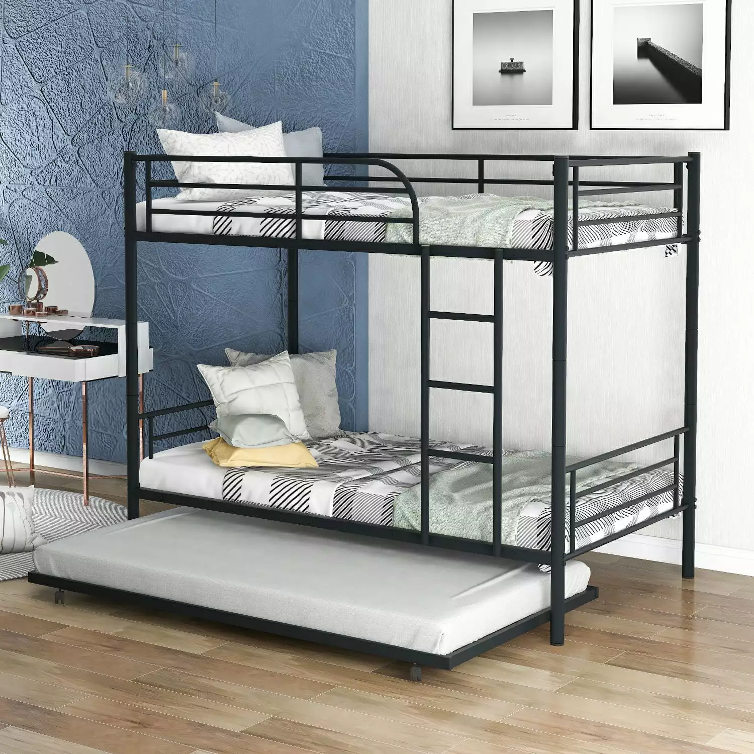 Triple Tree Metal Bunk Bed Trundle - Twin-Over-Twin - Black