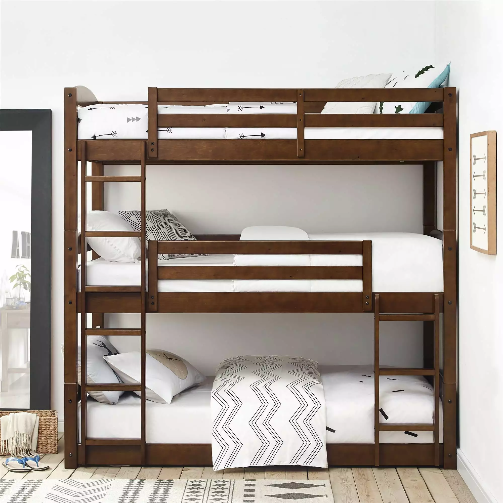 Better Homes & Gardens Tristan Kids Convertible Triple Bunk Bed Twin Over Twin Over Twin Mocha