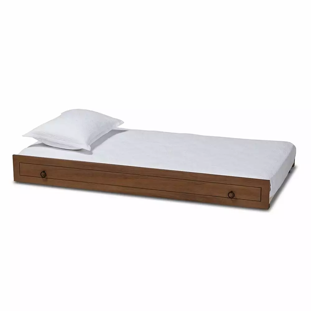 Baxton Studio Alya Traditional Farmhouse Twin Size Trundle Bed Walnut Brown Wood Finish
