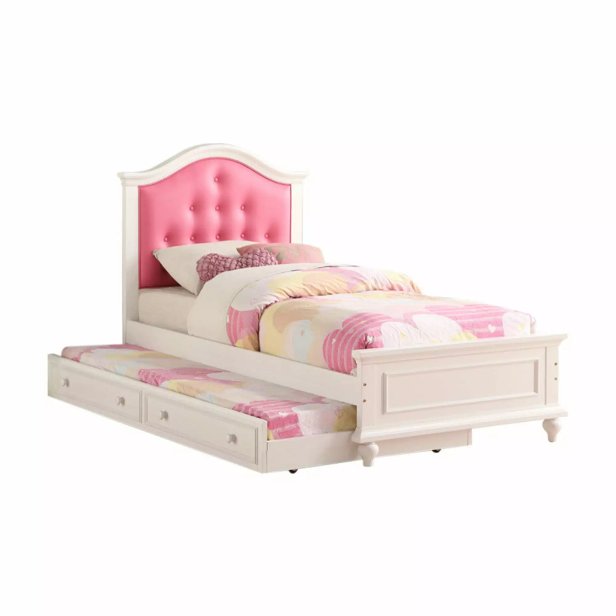 BenJara Cherub Twin Size Bed Trundle Black Cherry Brown Pink White Kids Girls Bedroom Furniture Benzara