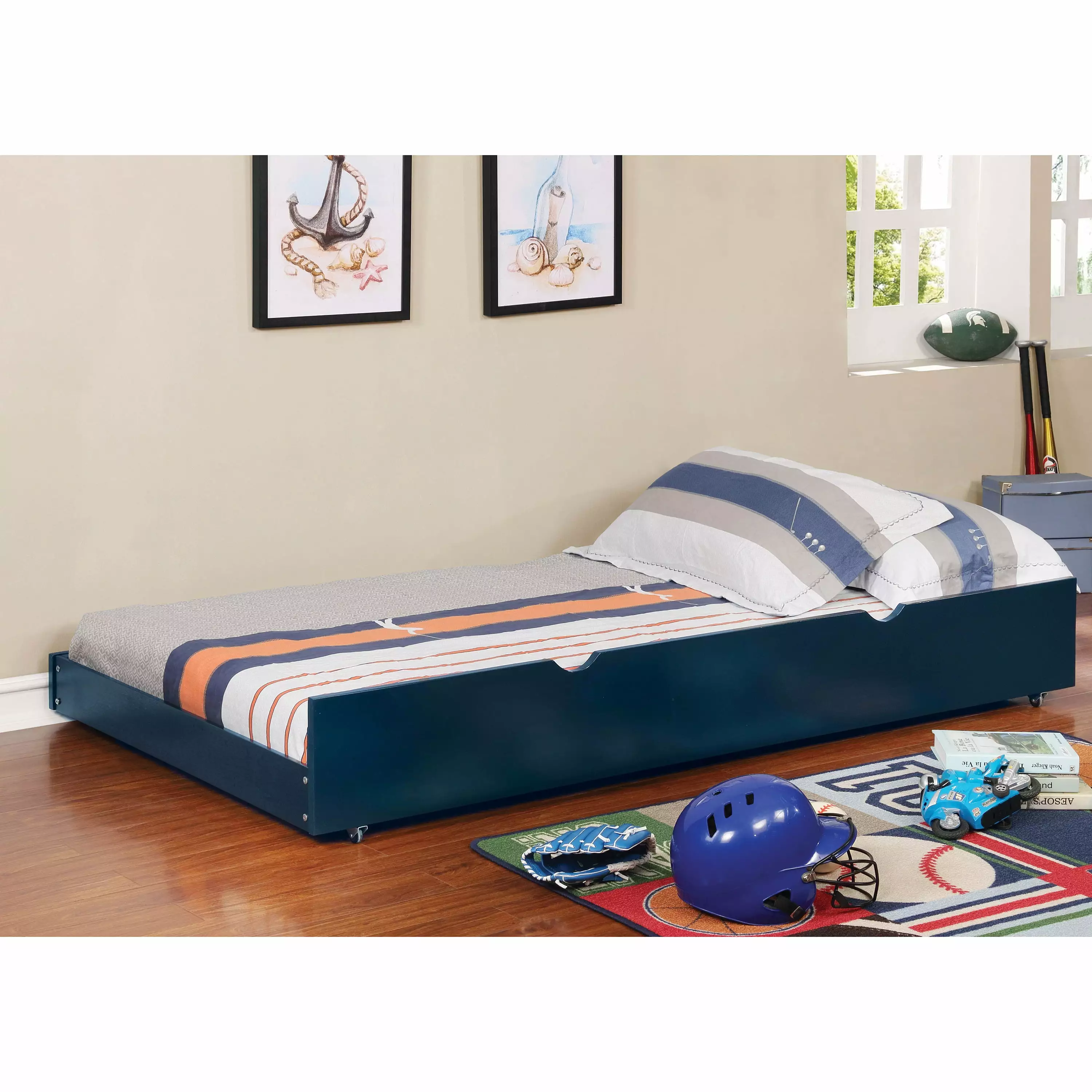 Furniture America Cindy Lou Wood Blue Twin Kids Trundle Bed