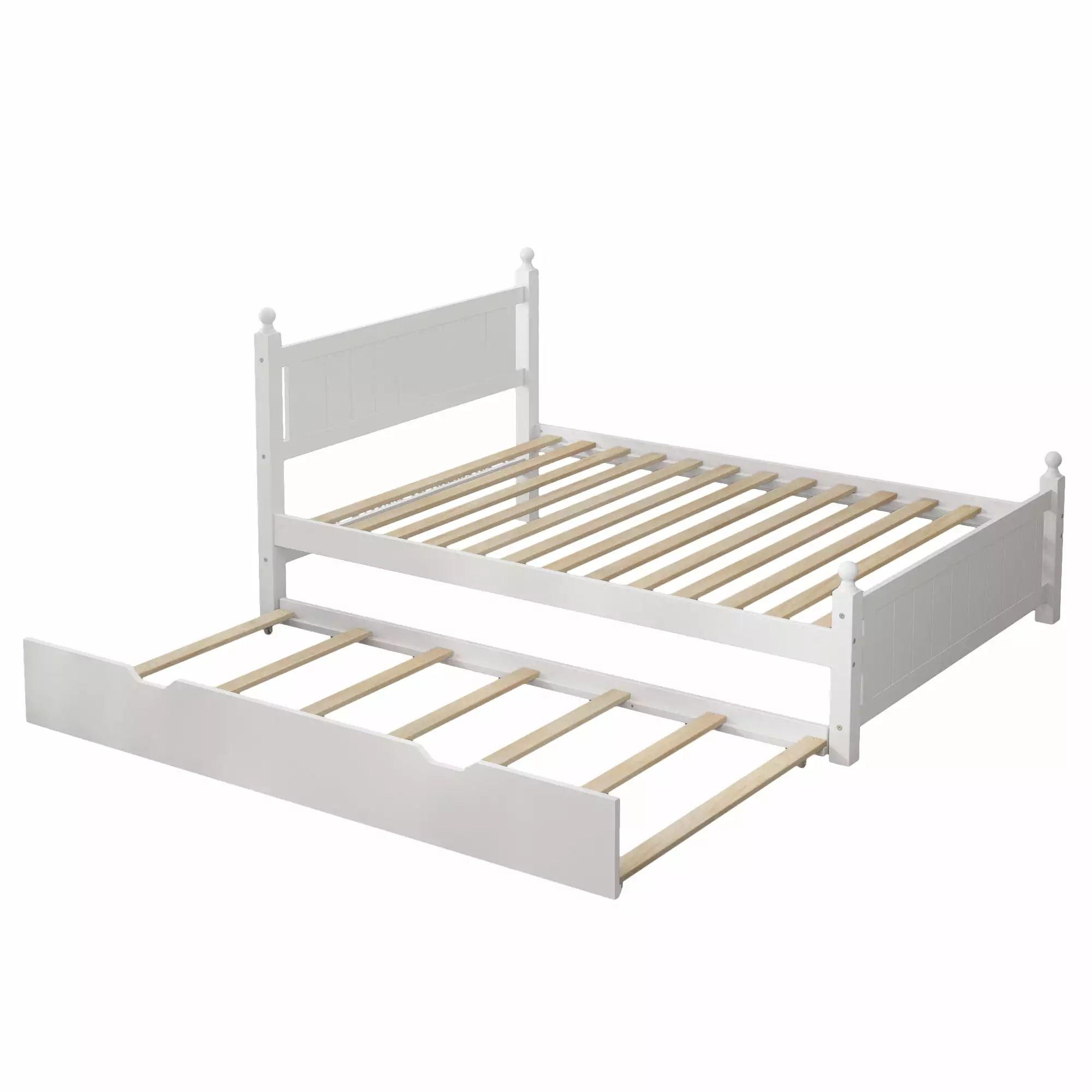 LegaHome Full Size Platform Bed Twin Trundle - Solid Wood Bed Frame Headboard White