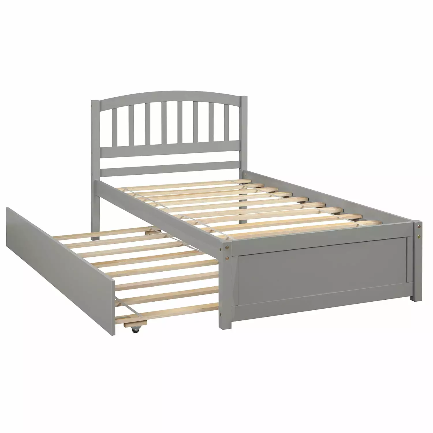 LegaHome Twin Bed Frame Trundle Wood Platform Bed Headboard Twin Size Trundle Bed Kids Boys Girls Gray