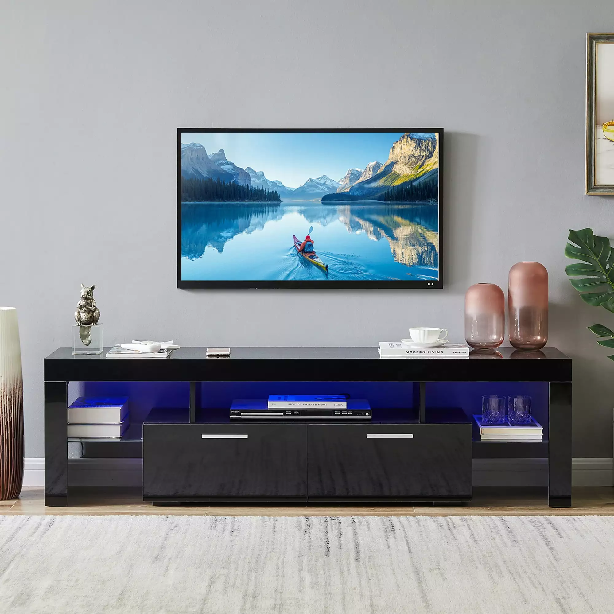 Black TV Stand 16 Colors LED Remote Control Lights TV Console Cabinet Table TV up to 70 Media Console Entertainment Center...