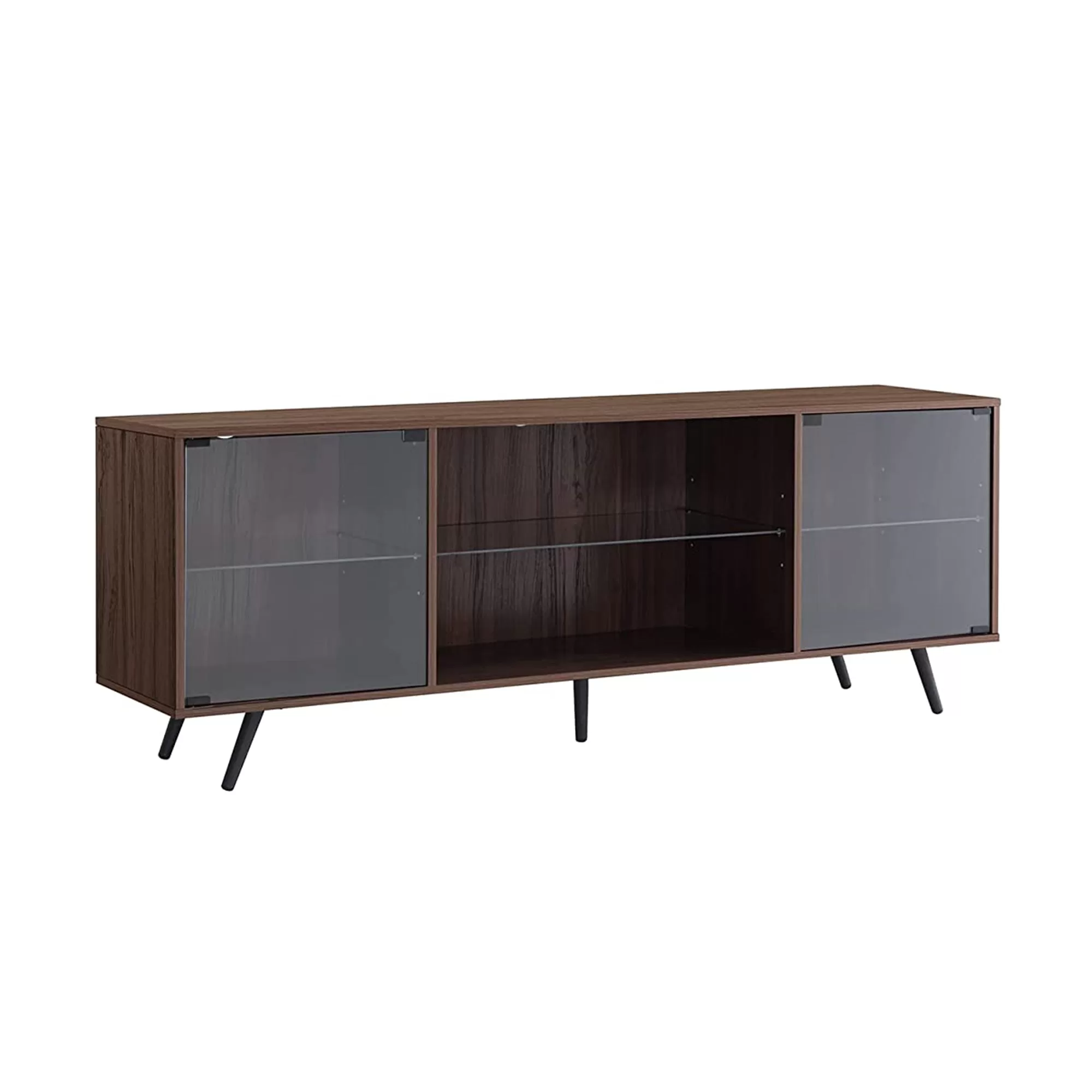 OKD Modern 75 Inch TV Stand LED Lights Shelves and Magnetic Doors Black