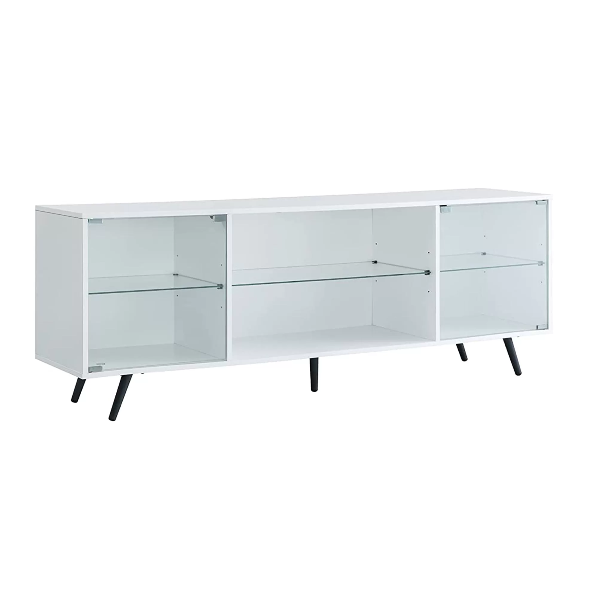 OKD Modern 75 Inch TV Stand LED Lights Shelves and Magnetic Doors White