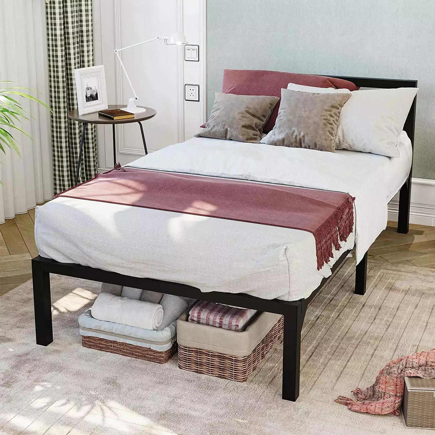 Dextrus Twin Size Metal Bed Frame Modern Headboard No Box Spring Needed Easy-Assembly Kids 300 lbs Load Capacity Black
