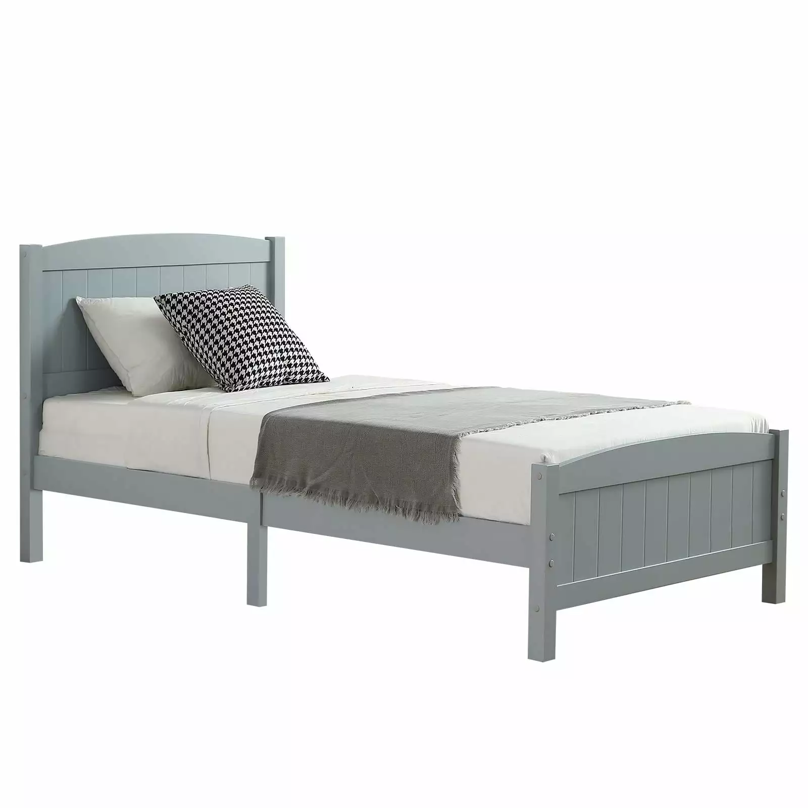 SamyoHome Twin Bed Frame Wooden Full-Strip-Boarded Bedroom Bed Gray FCH