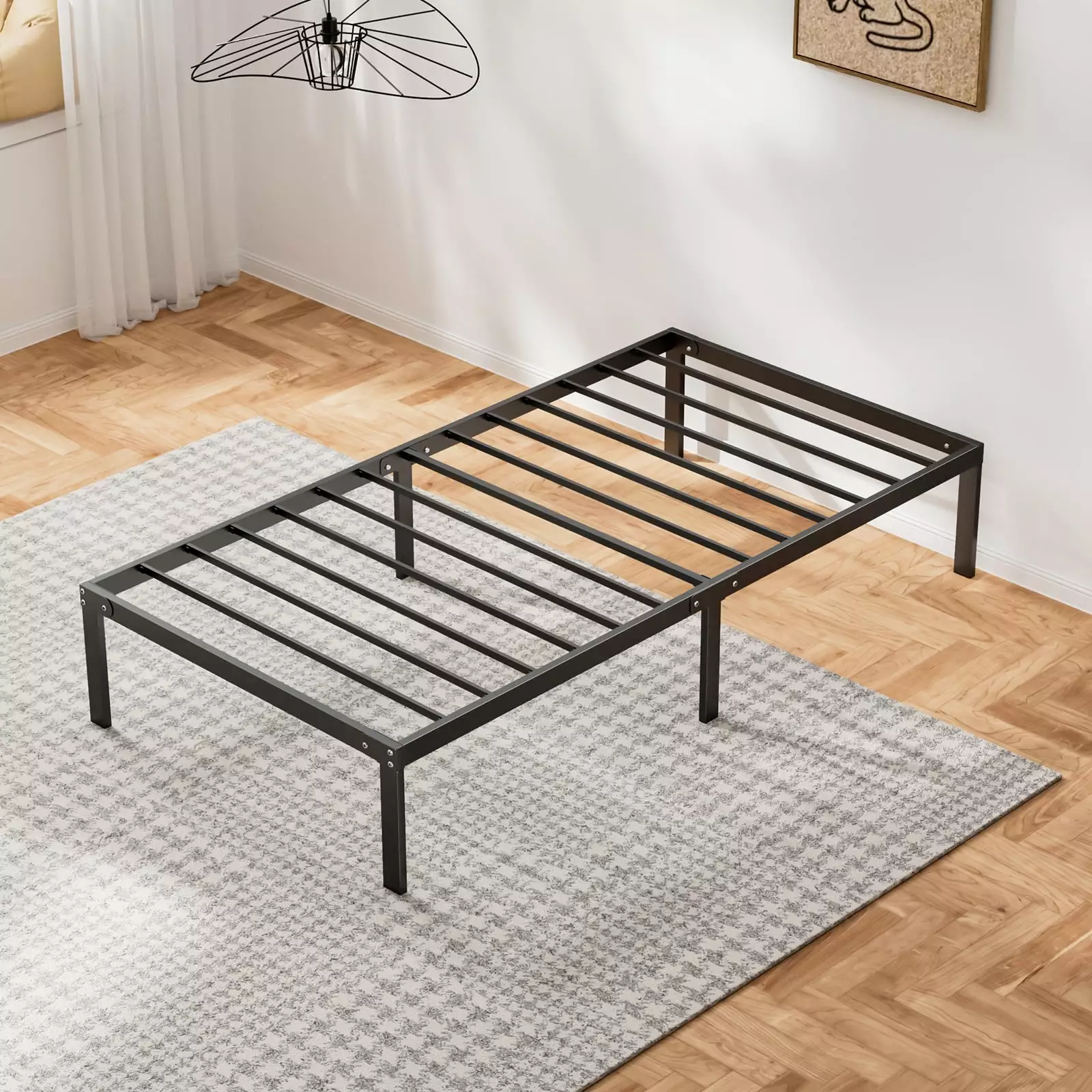 Twin Size Bed Frame Timeless Metal High Platform, Iron-Art Headboard, Footboard, and Under Bed Storage - 14 Inch Height IU...