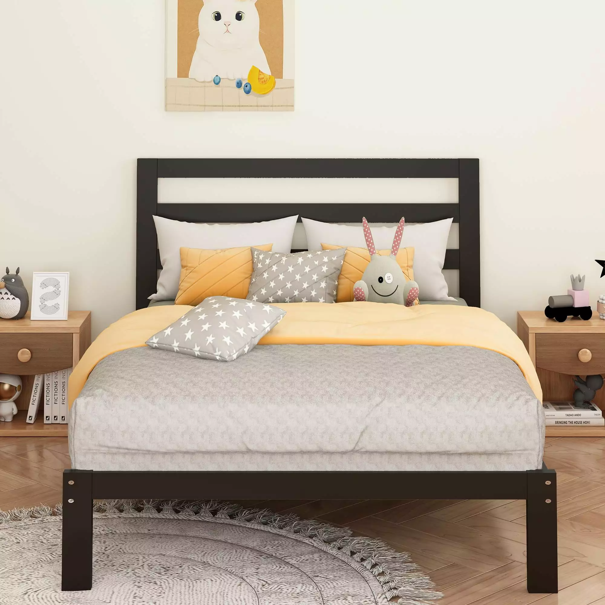 SESSLIFE Twin Size Platform Bed Wood Twin Bed Frame Headboard No Box Spring Needed