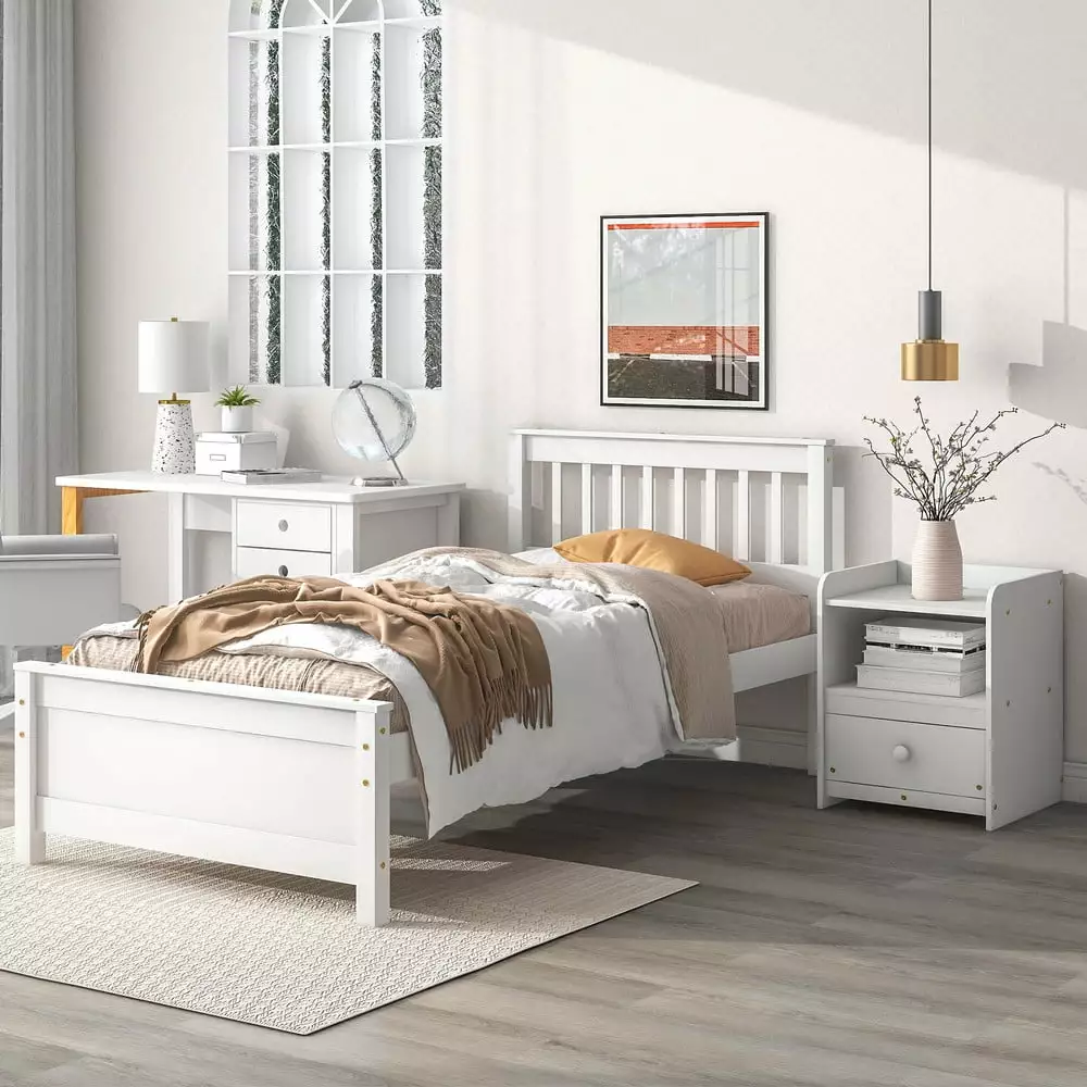 CCBUY 2 Pieces Twin Bedroom Furniture Sets Kids Teens Adults - Twin Size Platform Bed Nightstand