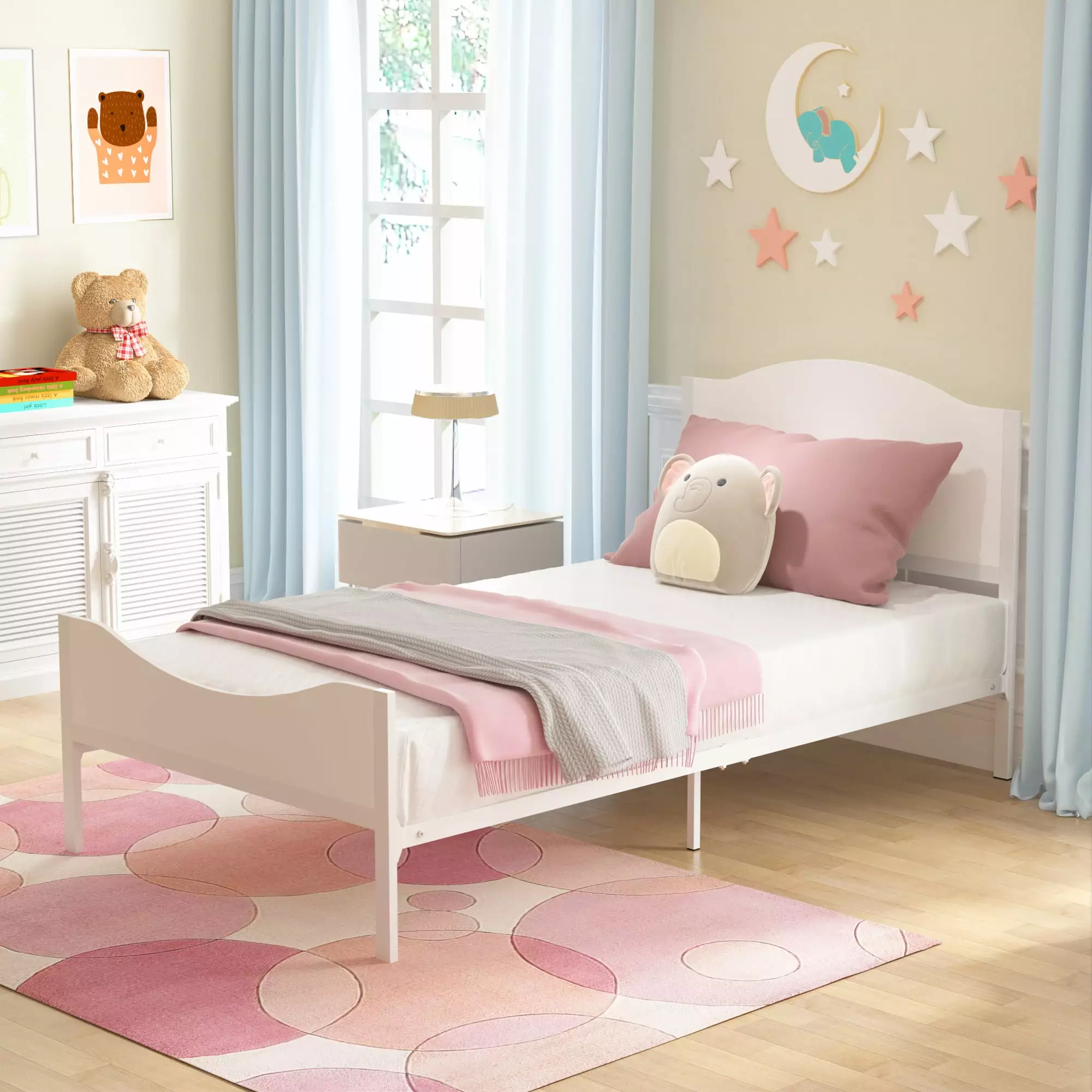 AROMEI Twin Bed Frame Wooden Headboard and Footboard Metal Bed Platform No Box Spring Needed White
