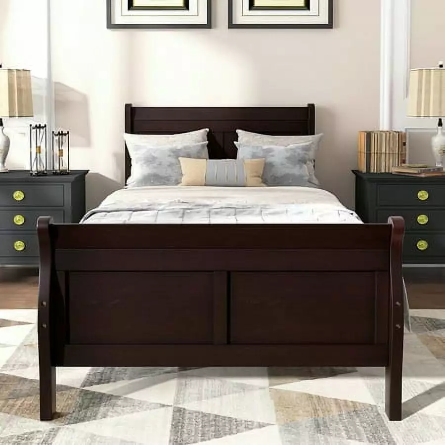 Twin Bed Frame No Box Spring Needed Wood Platform Bed Headboard Footboard Kids Adults Asmuse