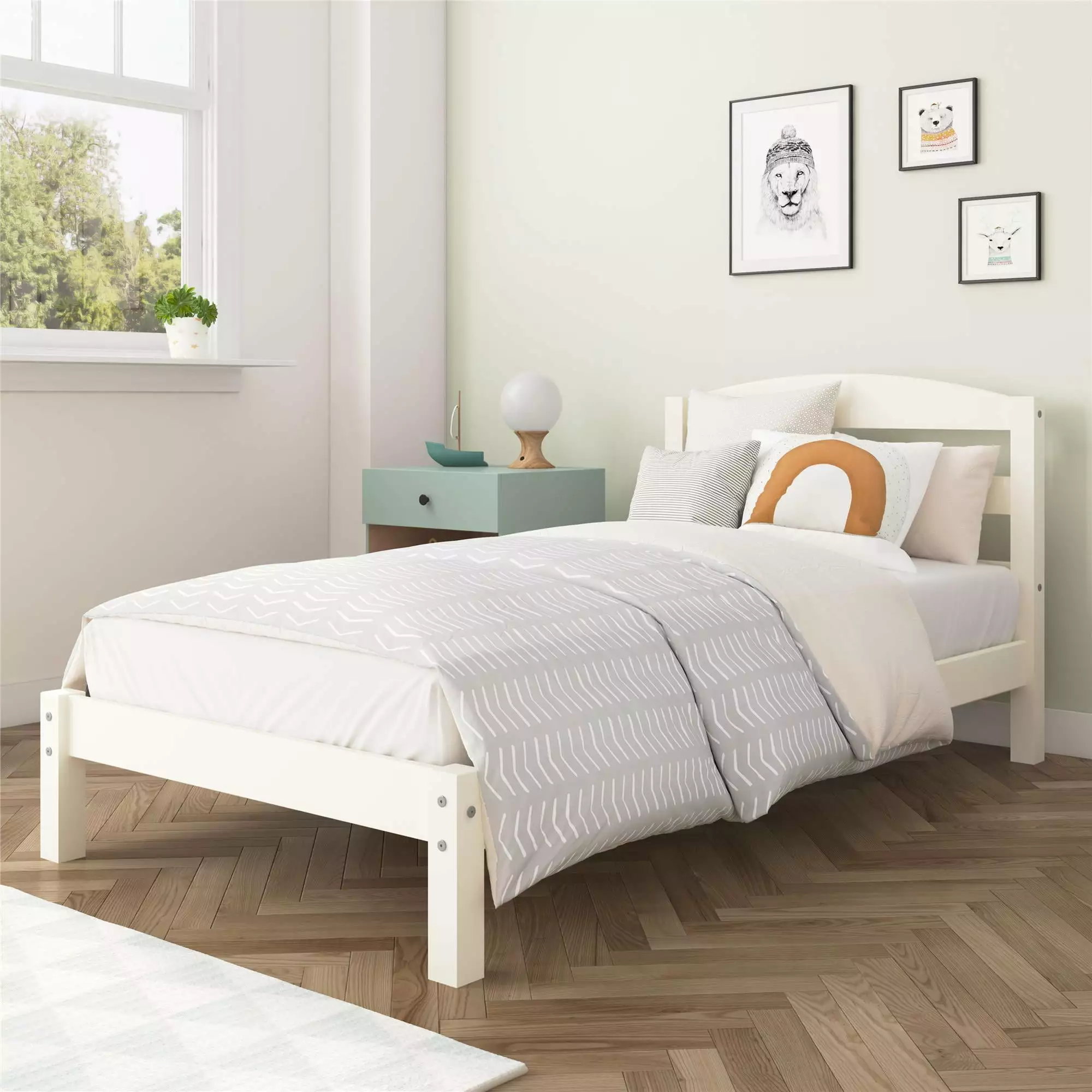Better Homes & Gardens Leighton Kids Twin Size Wood Platform Bed Frame Off-White