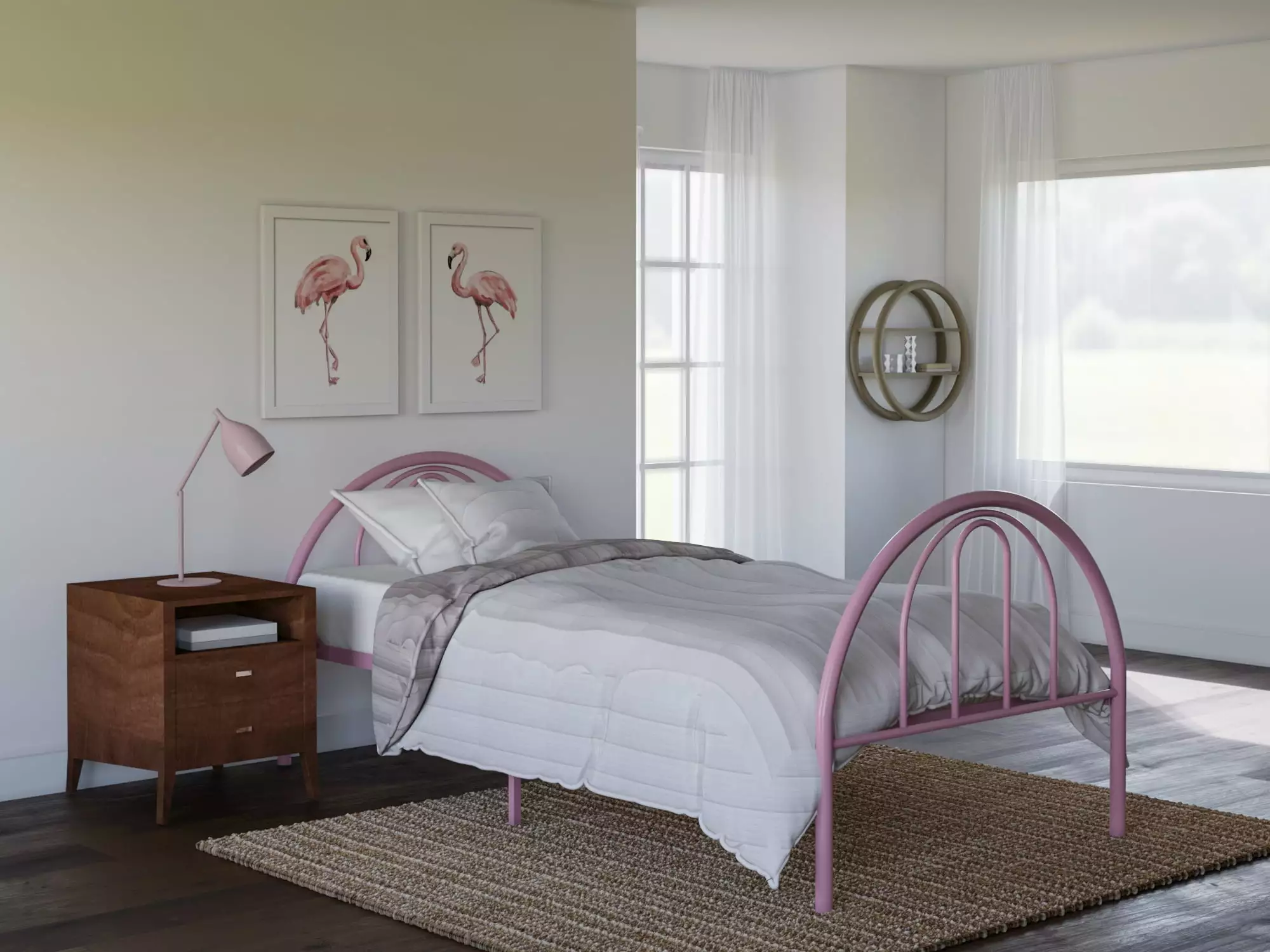 BK Furniture Brooklyn Timeless Metal Bed Twin Size Pink Girls Bed Frame