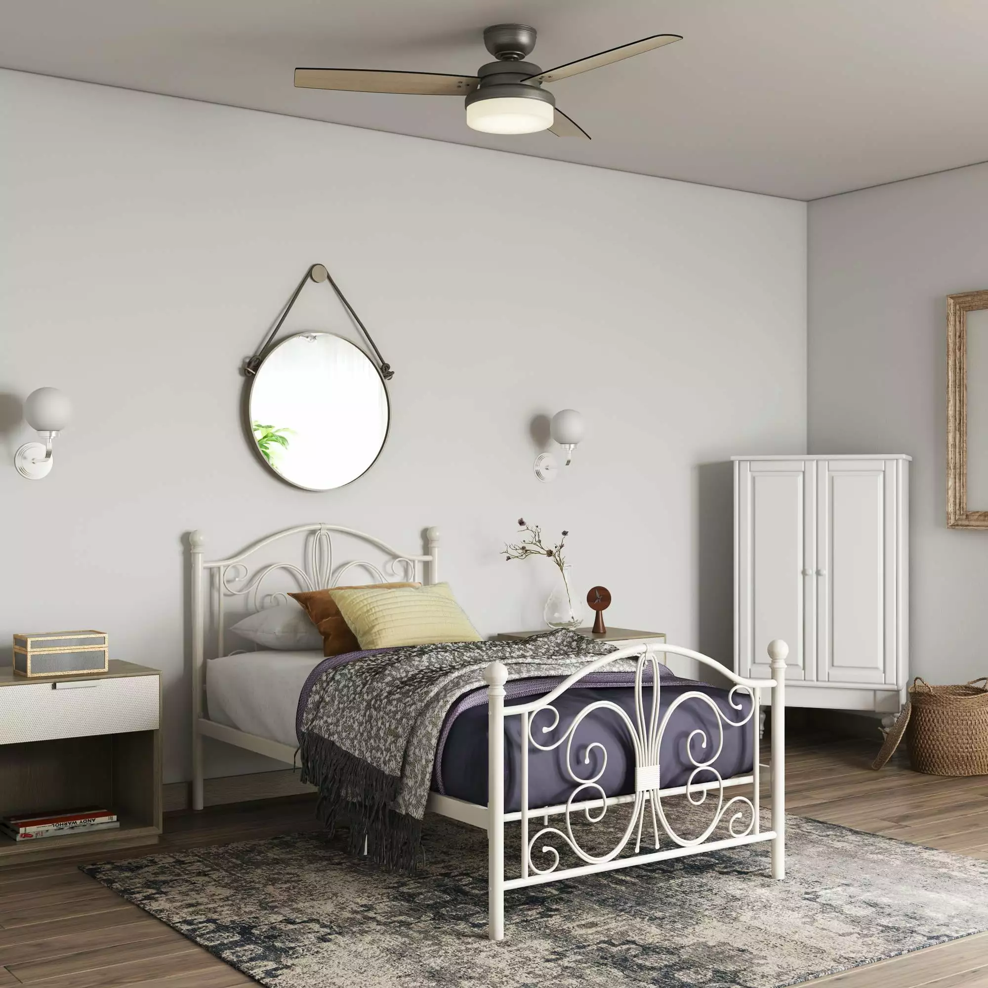 Desert Fields Bombay Metal Platform Bed Twin Size White
