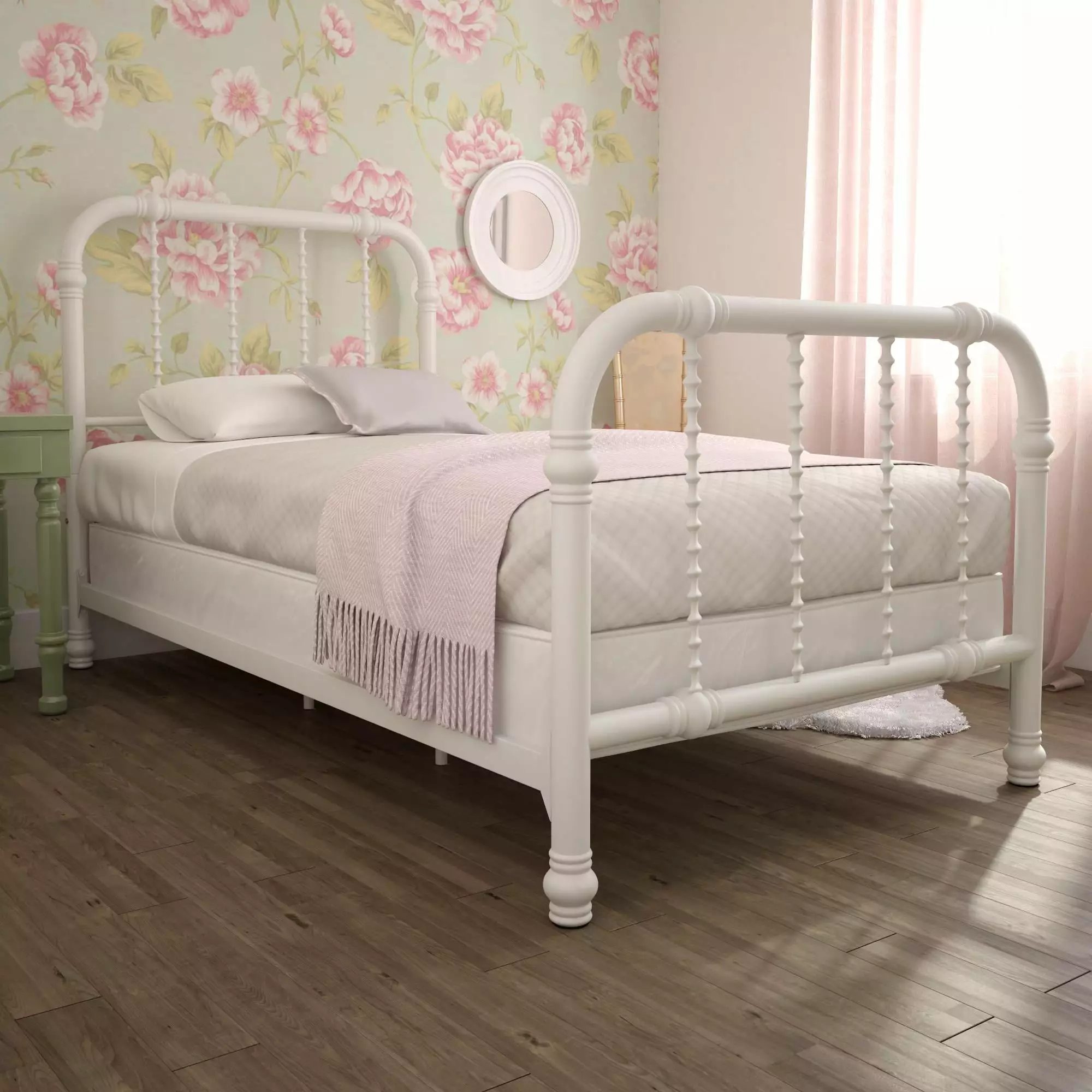 DHP Jenny Lind Kids Metal Bed Frame Headboard Twin Size White Finish