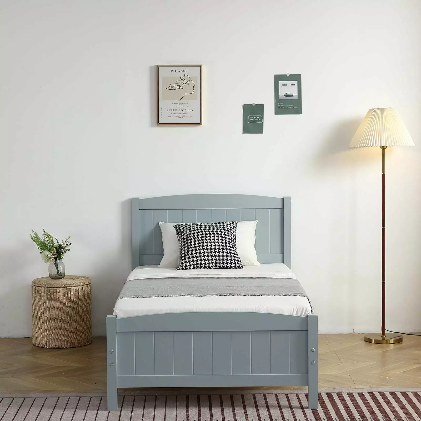 SalonMore Twin Bed Full Boarded Vertical Striped Bed Headboard and Footboard FCH