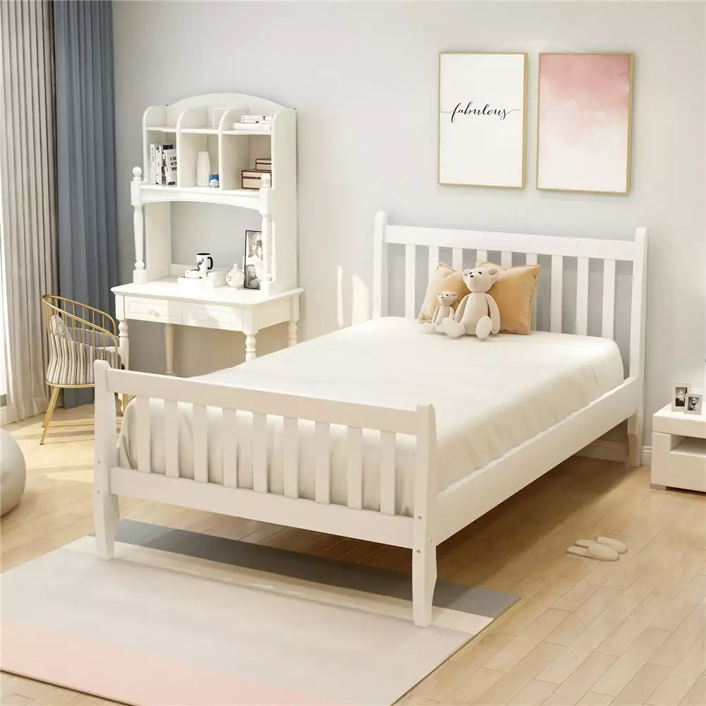 Wood Platform Frame Bed Headboard and Footboard Twin Size Bed Storage Underneath Strong Slat Support No Box Spring Needed ...