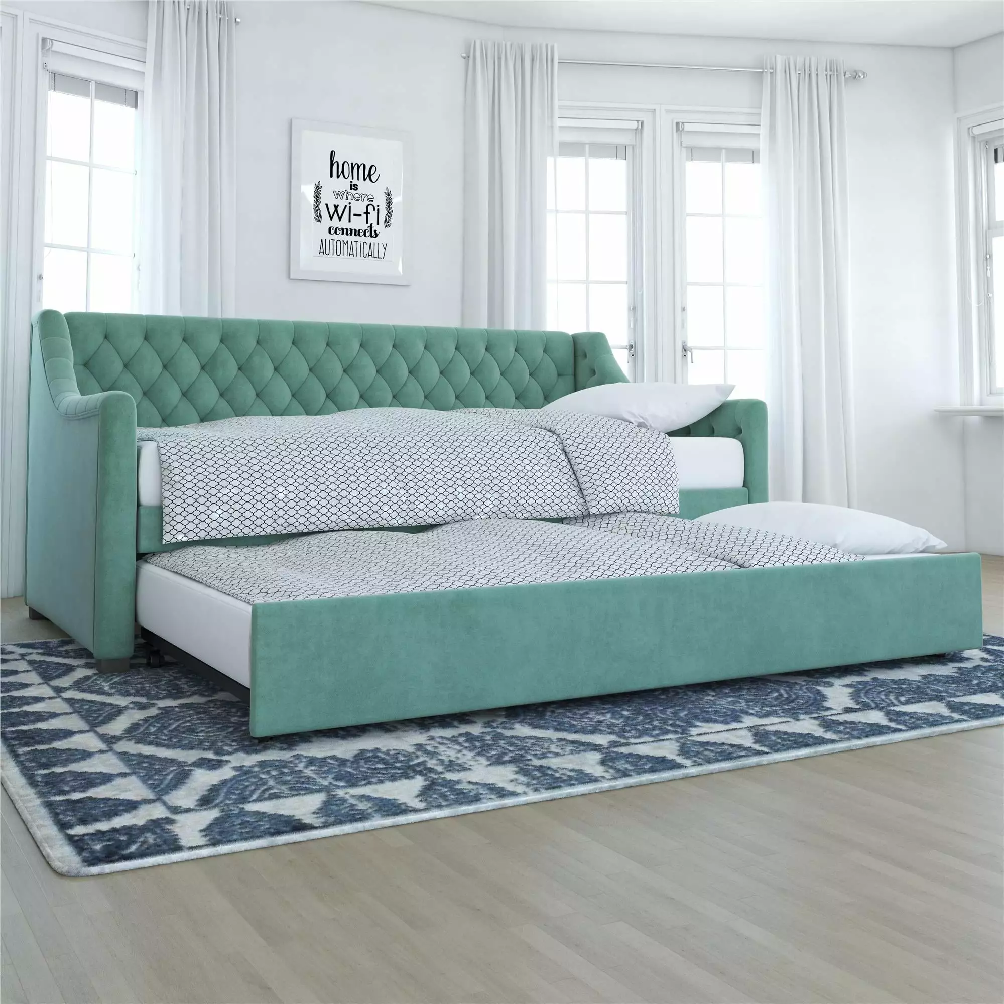 Little Seeds Monarch Hill Ambrosia Twin Daybed and Trundle Teal Velvet