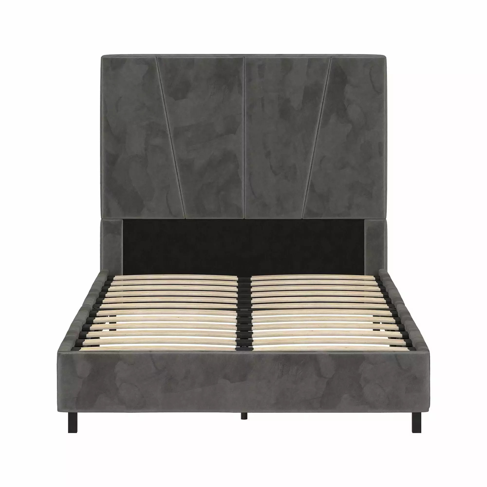 RealRooms Maverick Velvet Platform Bed Tufted Headboard Twin Size Grey Modern Bed Frame