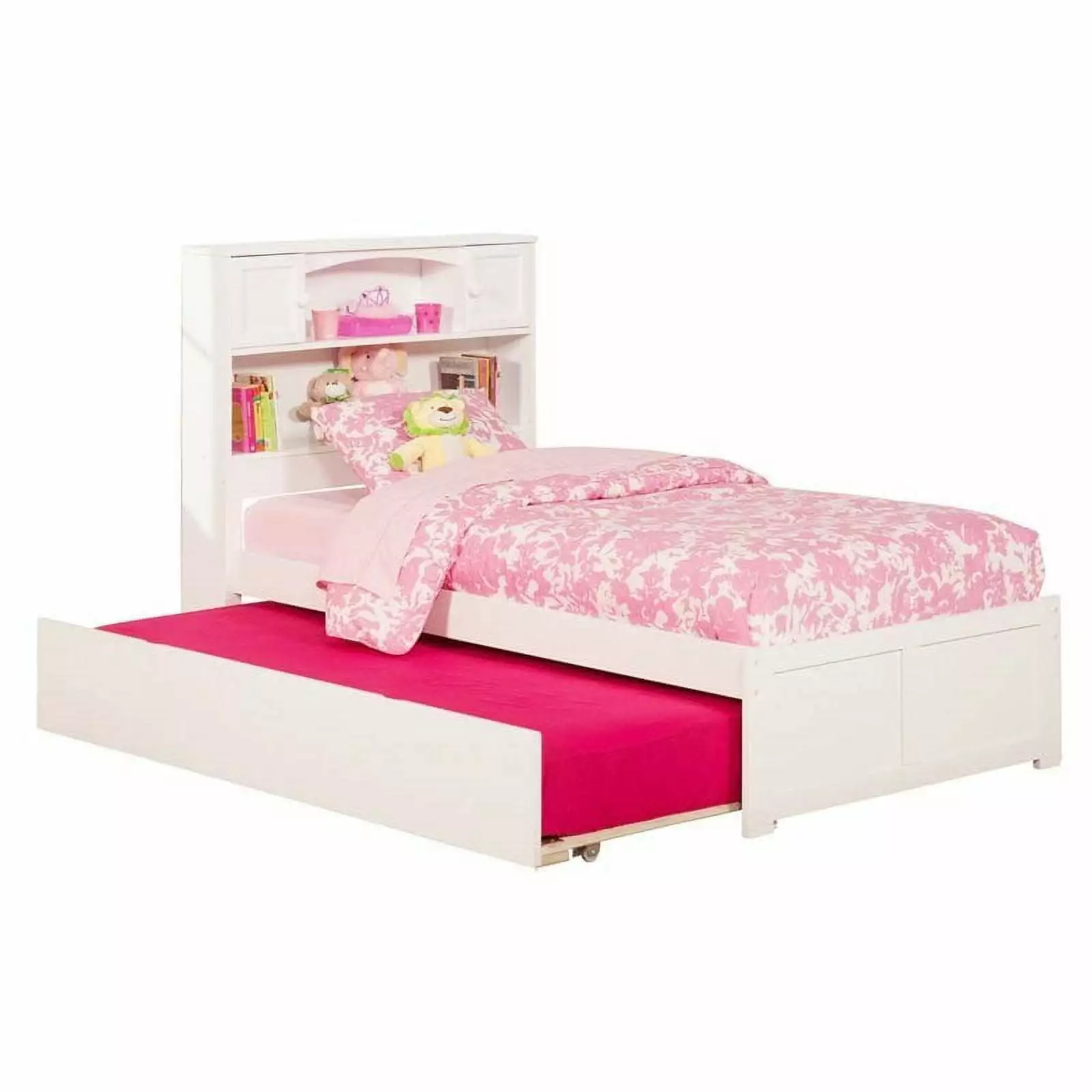 Roseberry Kids Twin Trundle Platform Bed - White - Transitional Solid Wood Design Rosebery Kids