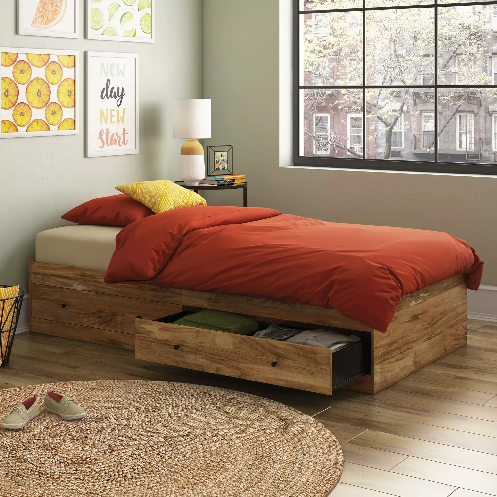 Sauder Cannery Bridge Twin Mate's Bed - Sindoori Mango Finish Wood Bed Frame